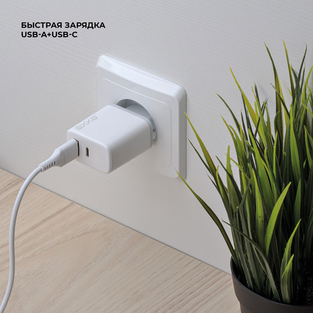 Сетевое зарядное устройство Axxa USB A+USB-C 20W белый (2404)