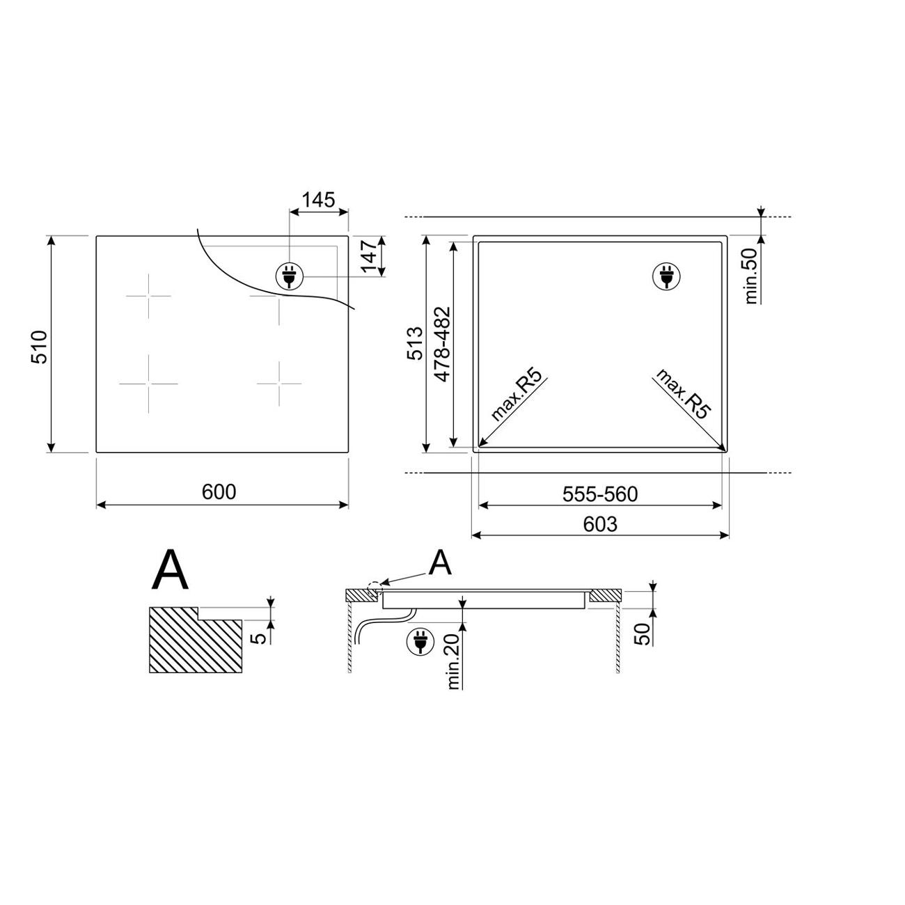 Встраиваемая индукционная панель независимая Премиум Smeg SIM3644MB
