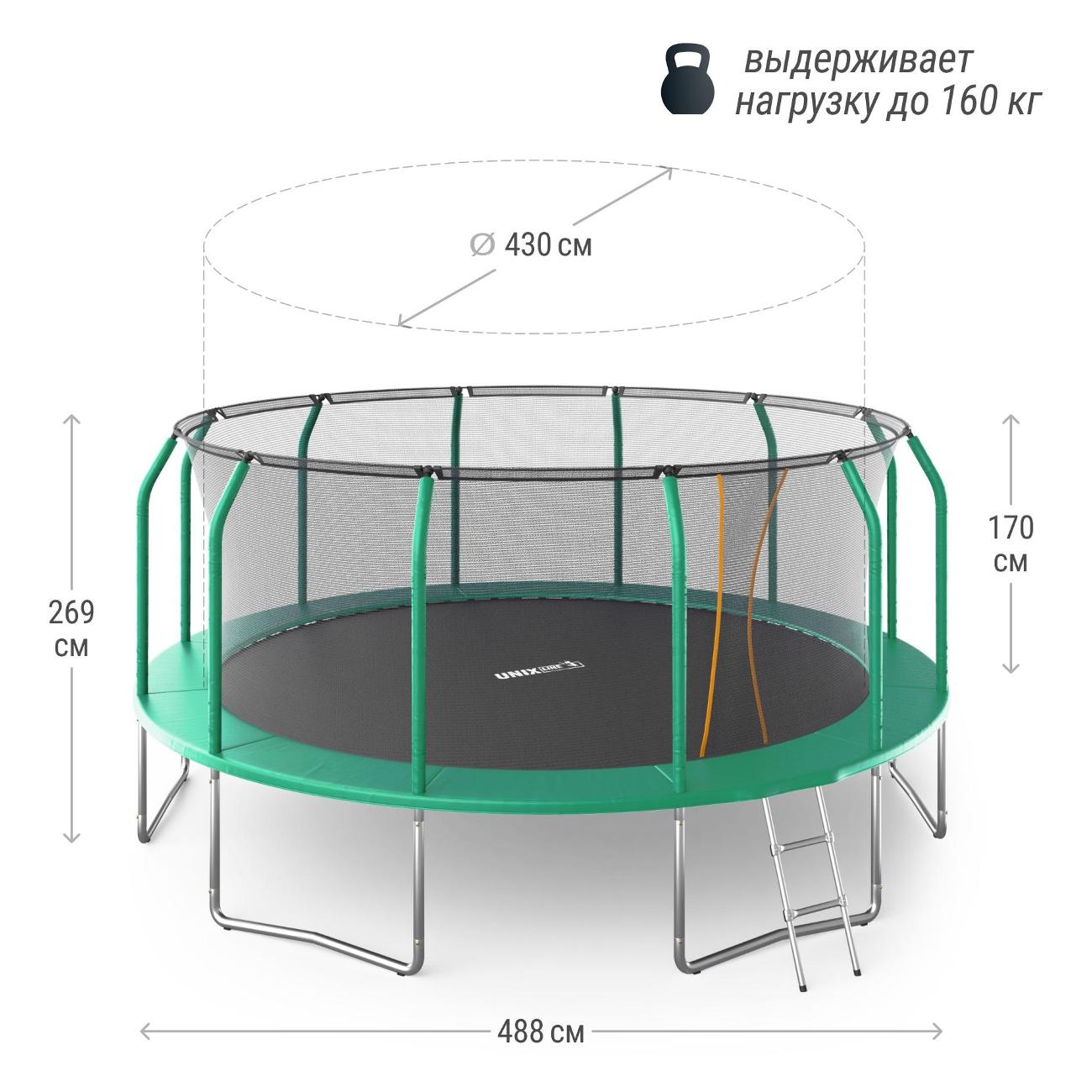 Батут каркасный UNIX line SUPREME BASIC 16 ft зеленый