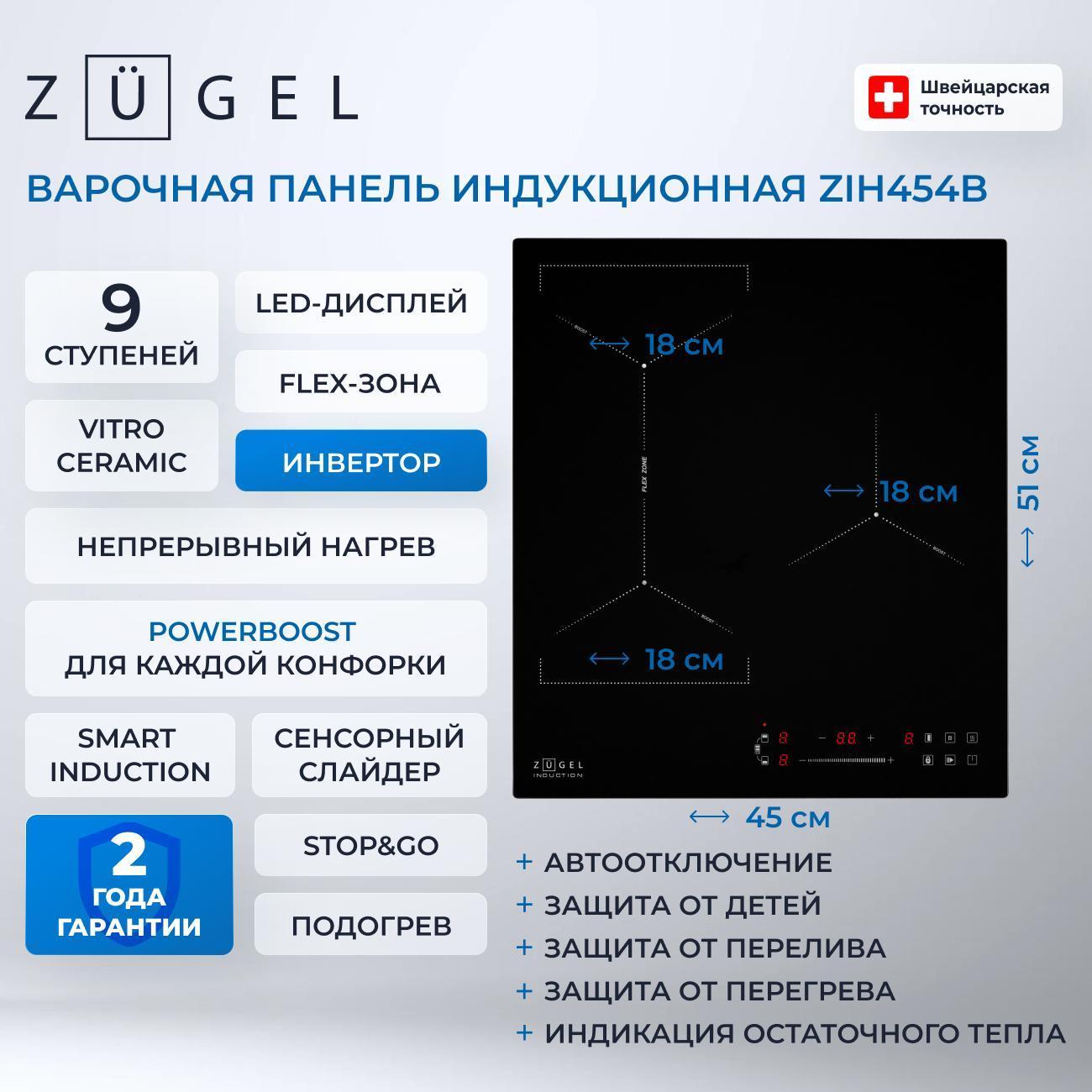 Встраиваемая индукционная панель независимая ZUGEL ZIH454B фото