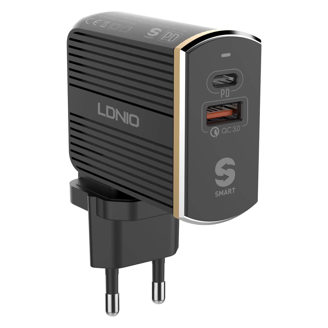 Сетевое зарядное устройство LDNIO A2502C + Кабель Lightning -Type-C