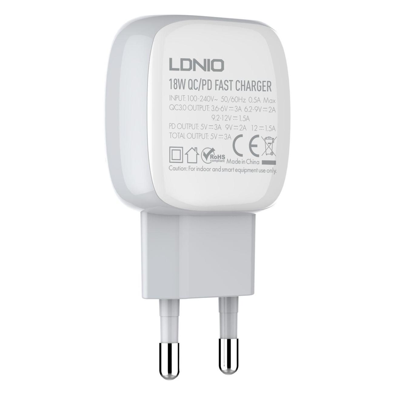 Сетевое зарядное устройство LDNIO A2313C + Кабель Lightning -Type-C