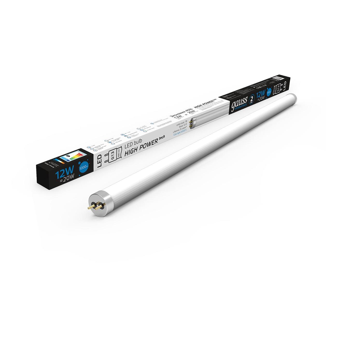 Лампа Gauss Elementary T8 12W 1000lm 6500K G13 600mm LED