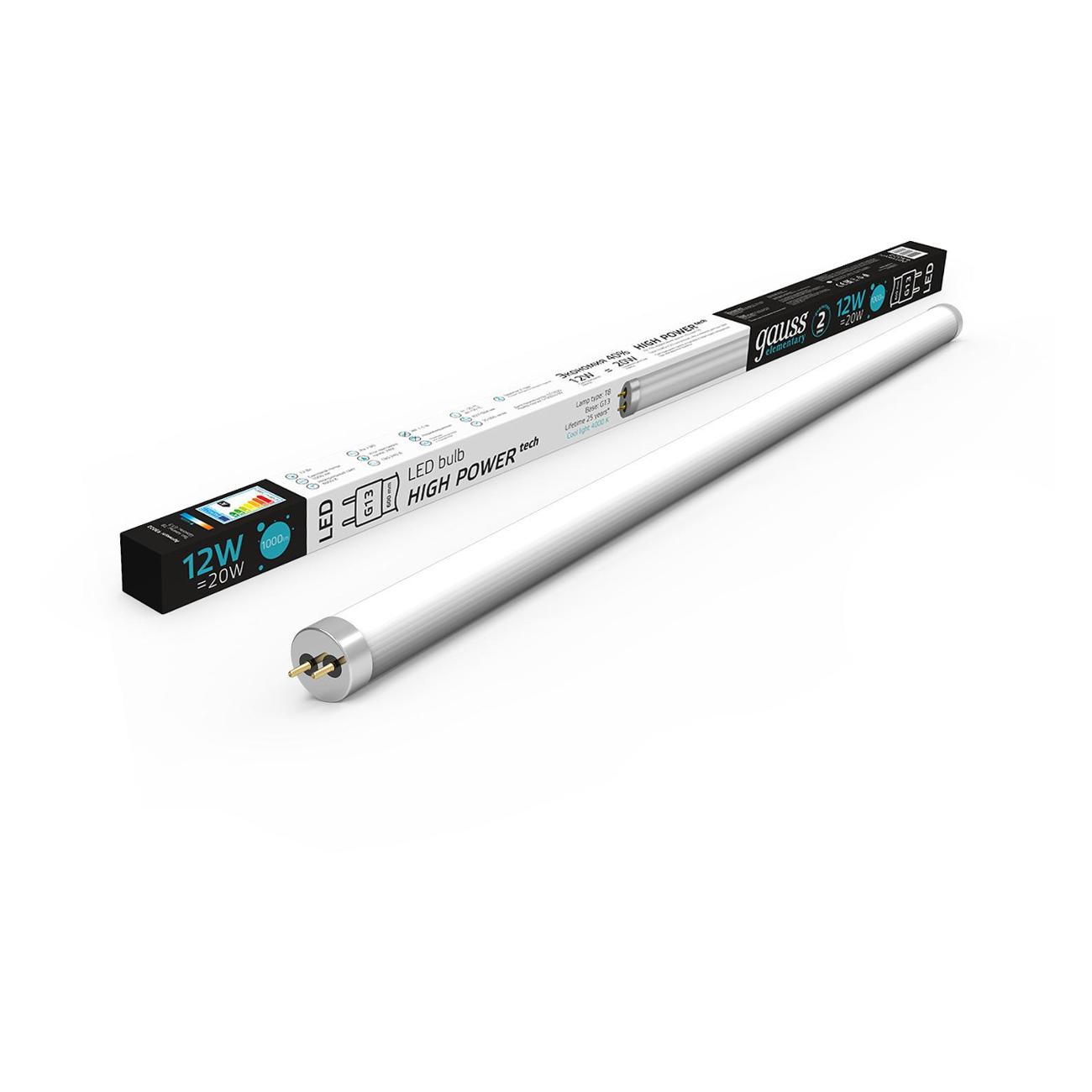 Лампа Gauss Elementary T8 12W 1000lm 4000K G13 600mm LED