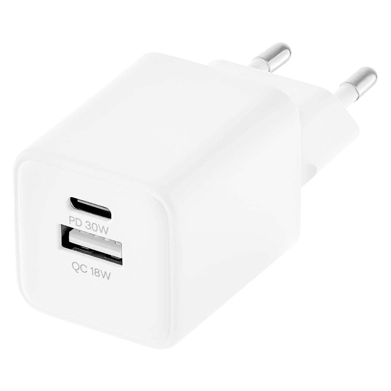 Сетевое зарядное устройство uBear Bridge USB-C+USB-A 30 Вт, GaN + Super Fast Charging