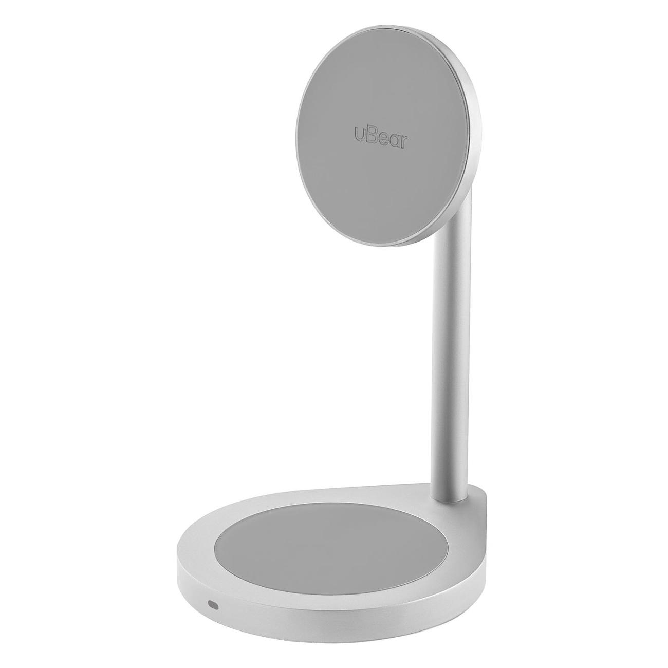 Беспроводное зарядное устройство uBear Stage 2-в-1 серебристое
