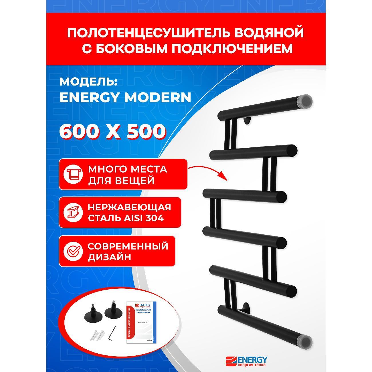 Полотенцесушитель водяной ENERGY Group Modern 600х500 черный матовый