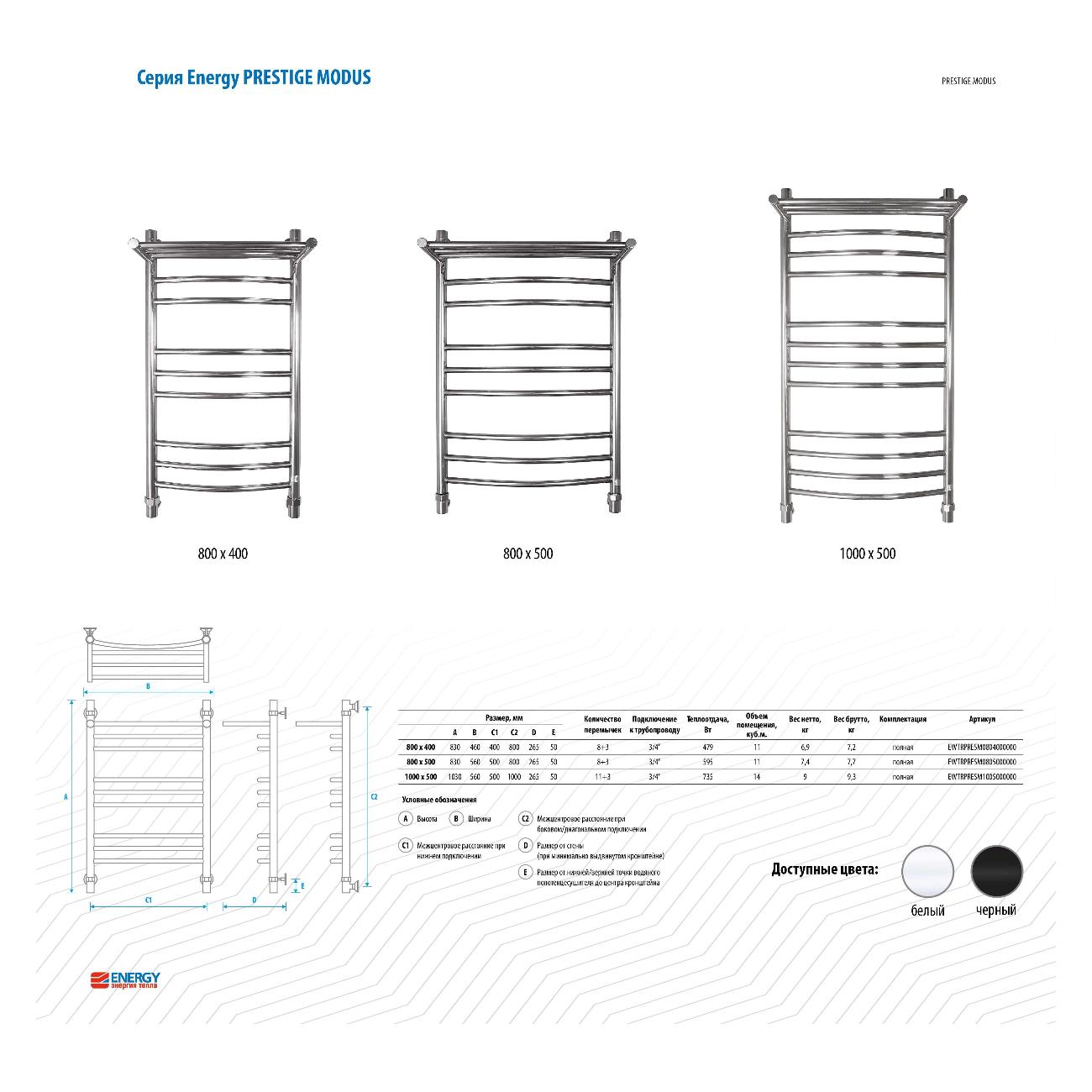 Полотенцесушитель водяной ENERGY Group Prestige modus EWTRPRESM08050R903M