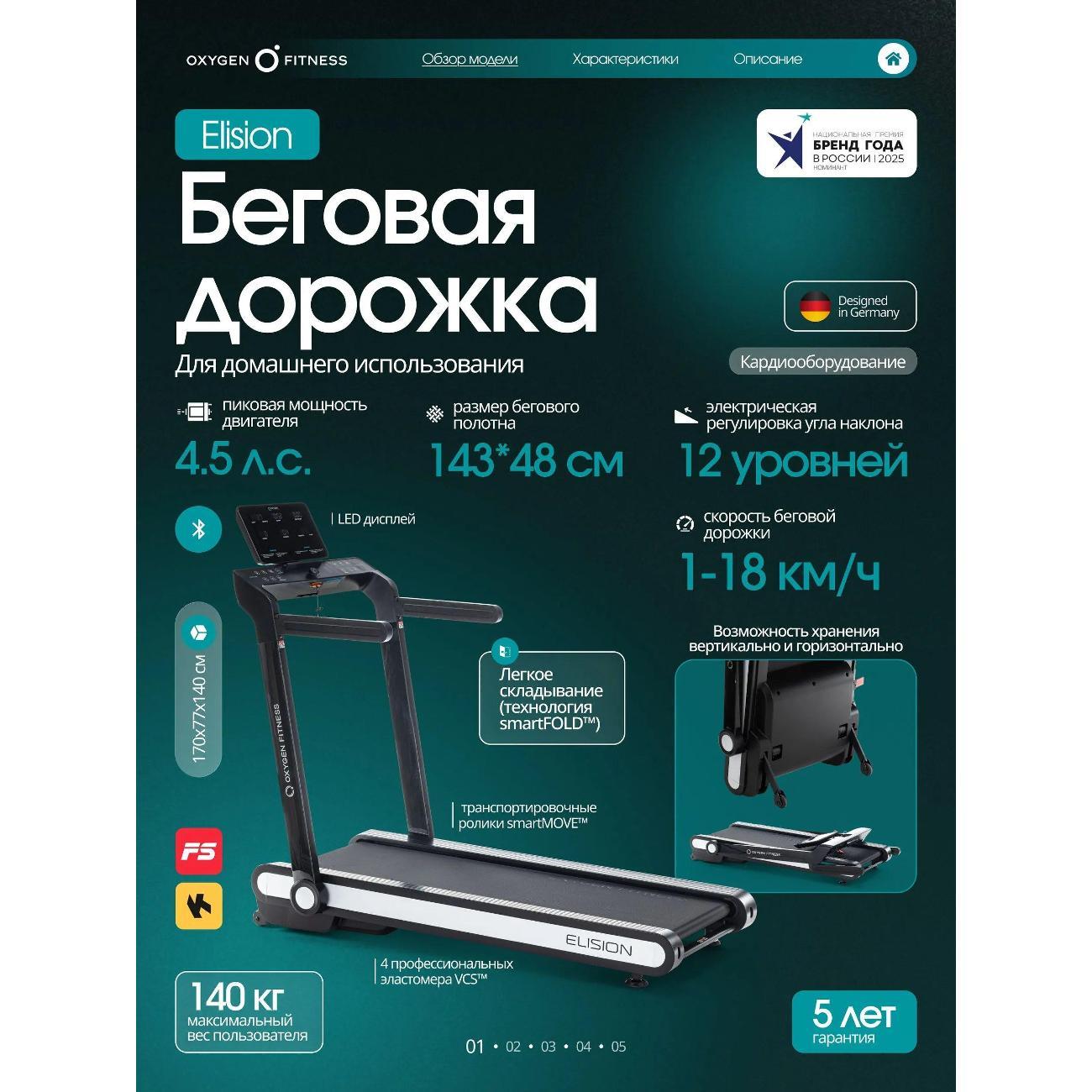 Беговая дорожка Oxygen Fitness ELISION фото