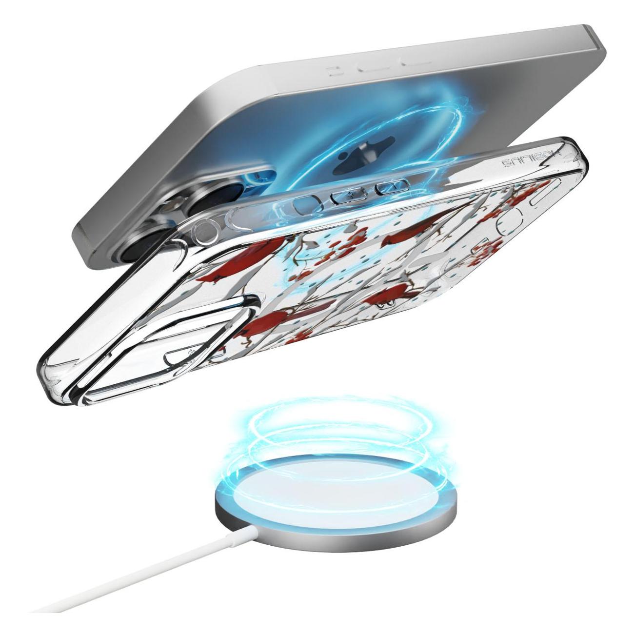 Чехол Mcover для iPhone 14 Pro Max с MagSafe,Рябина, снегири