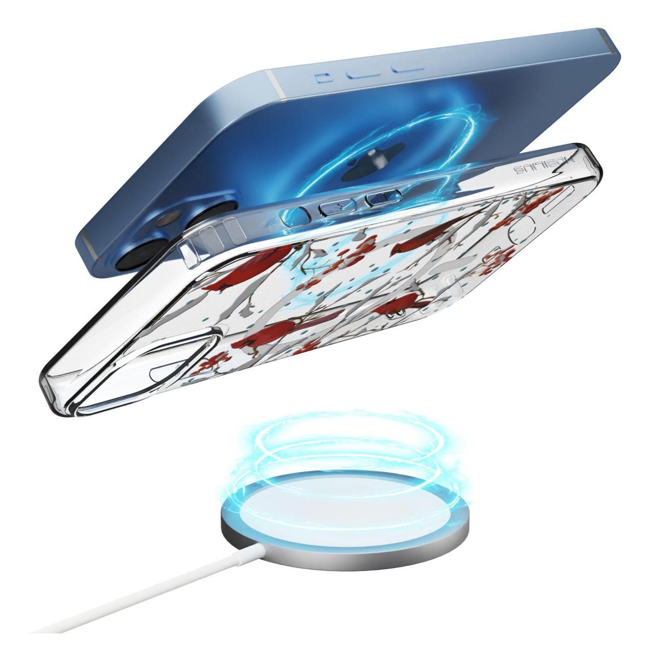 Чехол Mcover для iPhone 15, с MagSafe, Рябина, снегири, зима