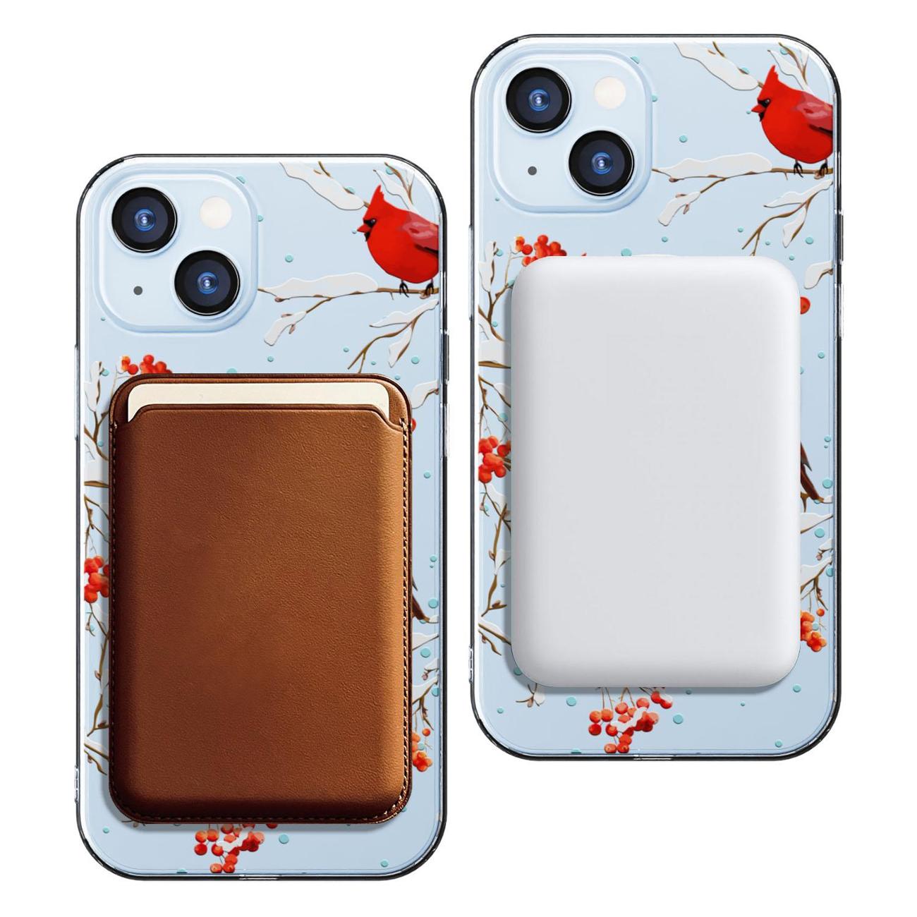 Чехол Mcover для iPhone 15, с MagSafe, Рябина, снегири, зима