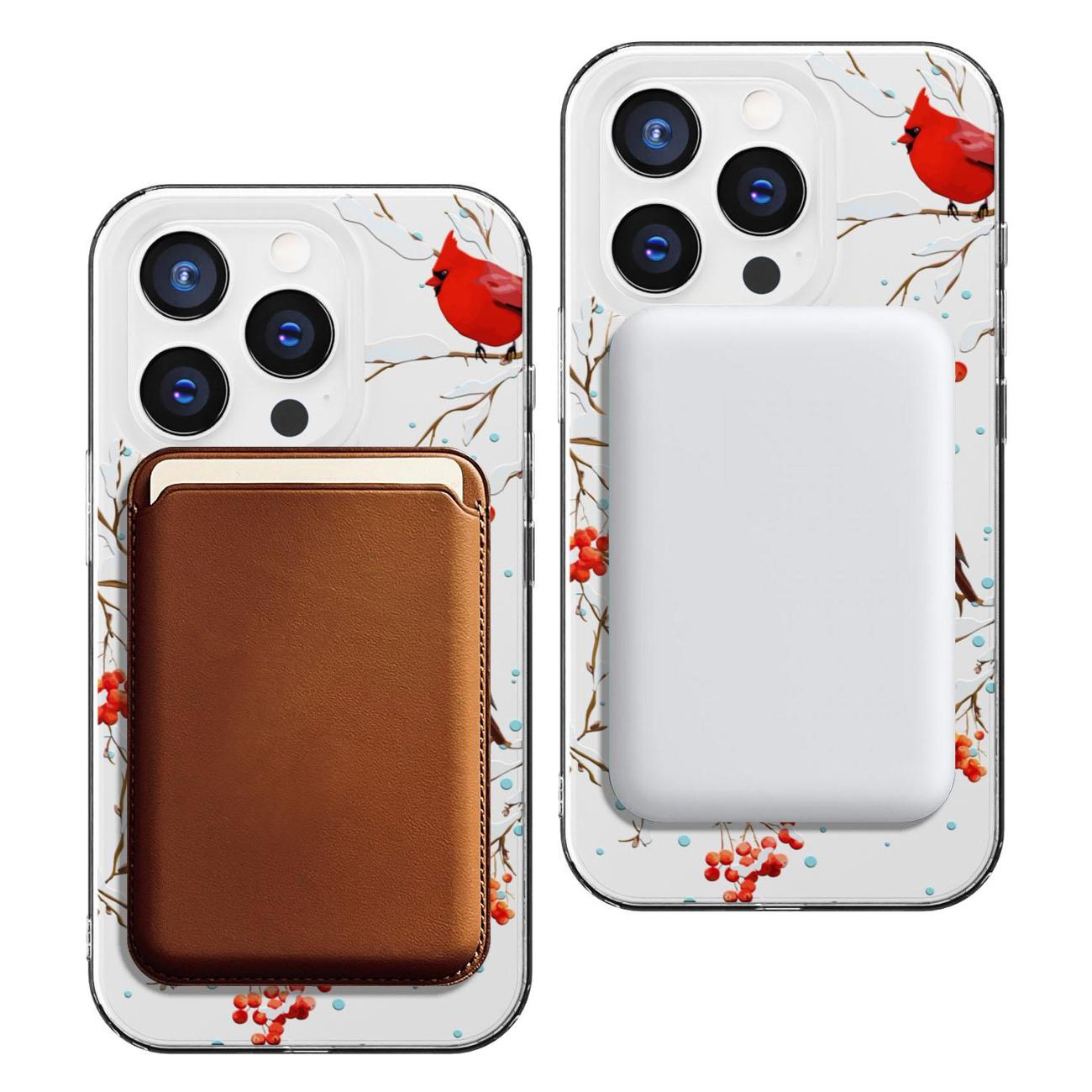 Чехол Mcover для iPhone 15 Pro, с MagSafe,Рябина, снегири