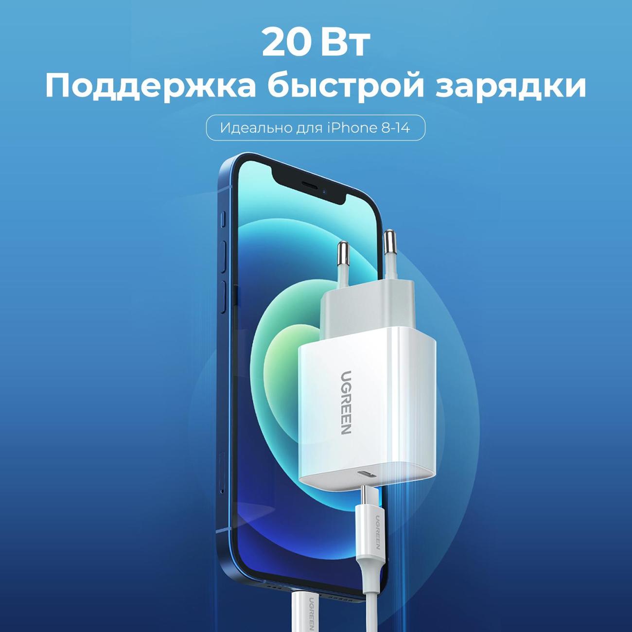Сетевое зарядное устройство uGreen Fast Charging Power Adapter With PD (CD137) Белое
