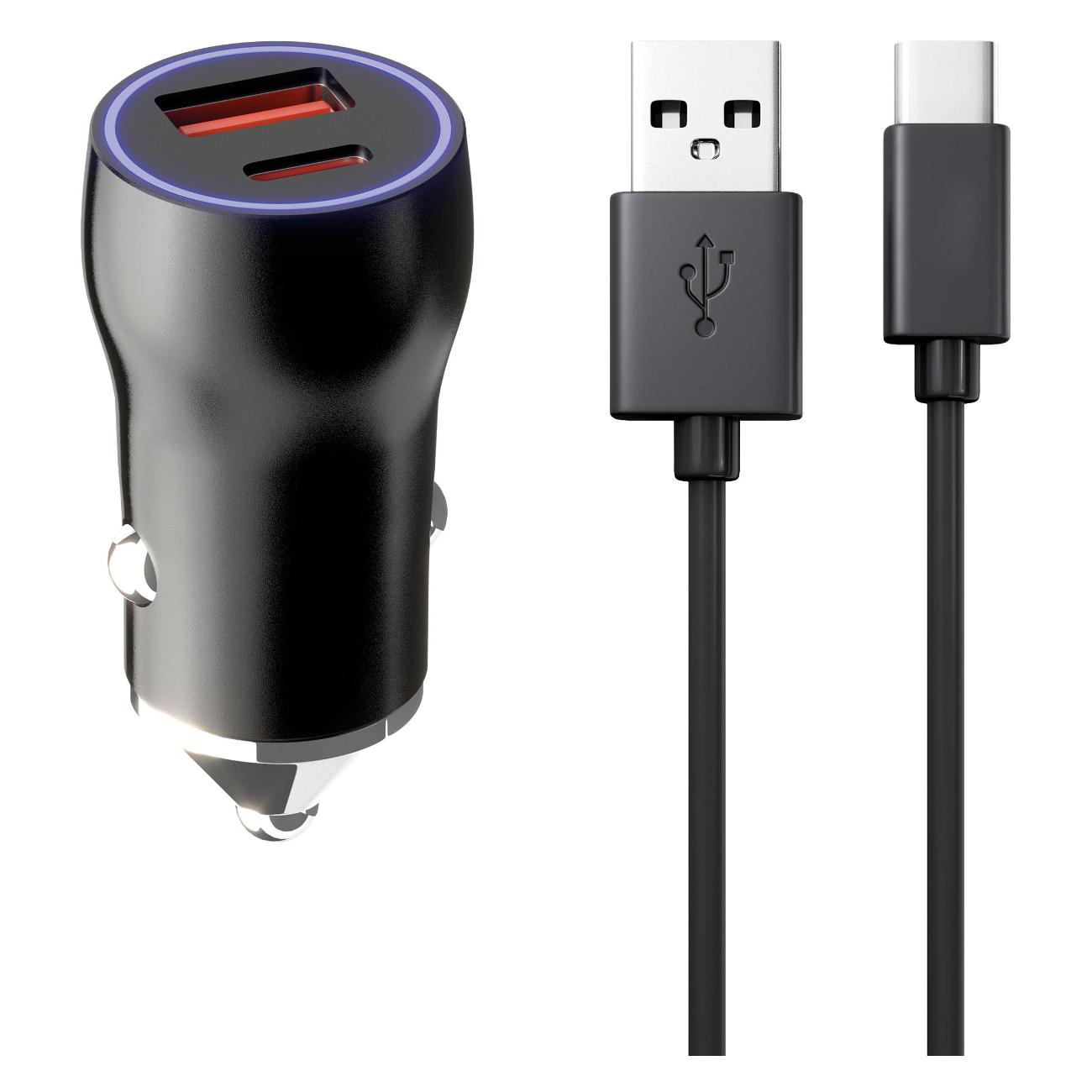 Автомобильное зарядное устройство Red Line AC-22 черное + кабель USB - Type-C