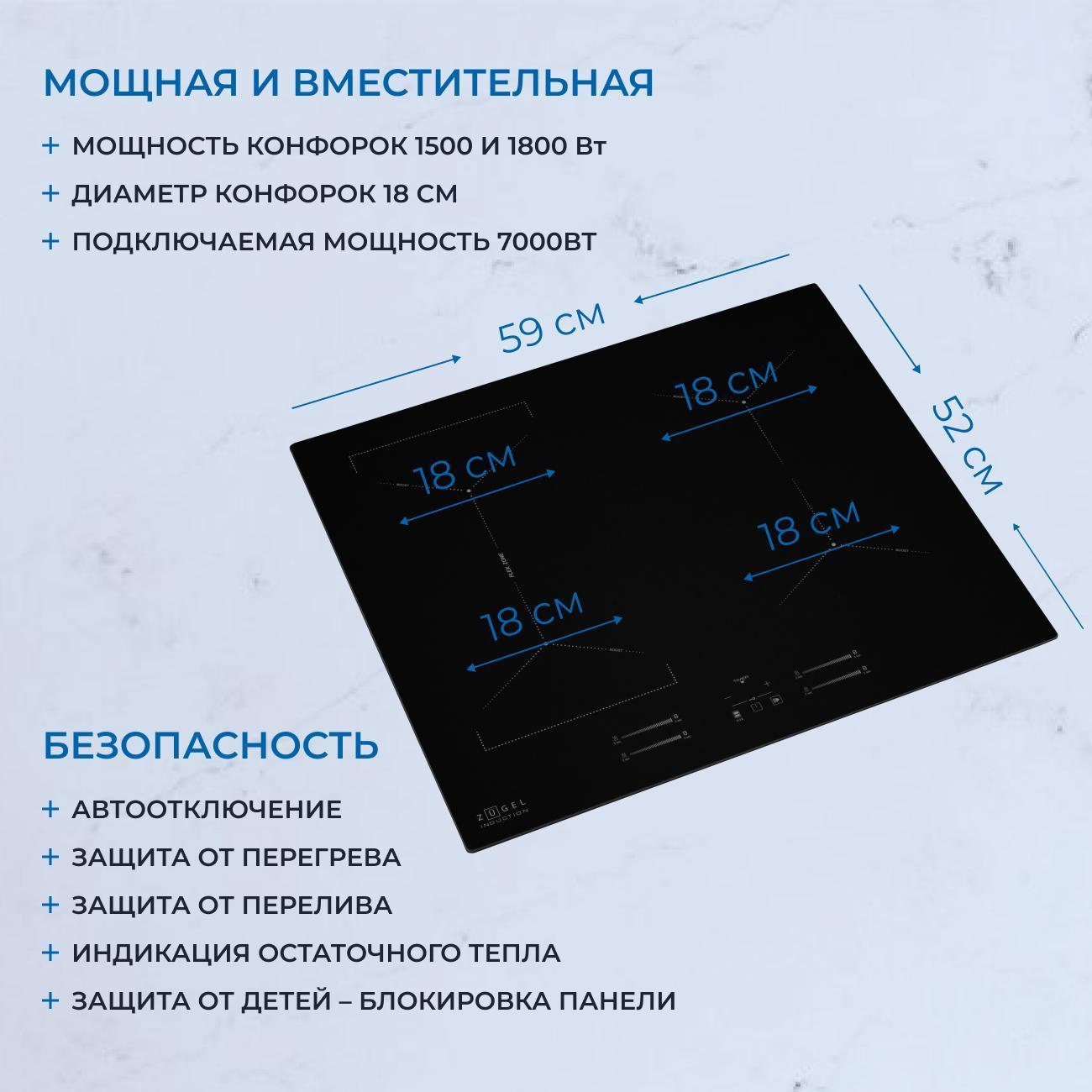 Встраиваемая индукционная панель независимая ZUGEL ZIH618B