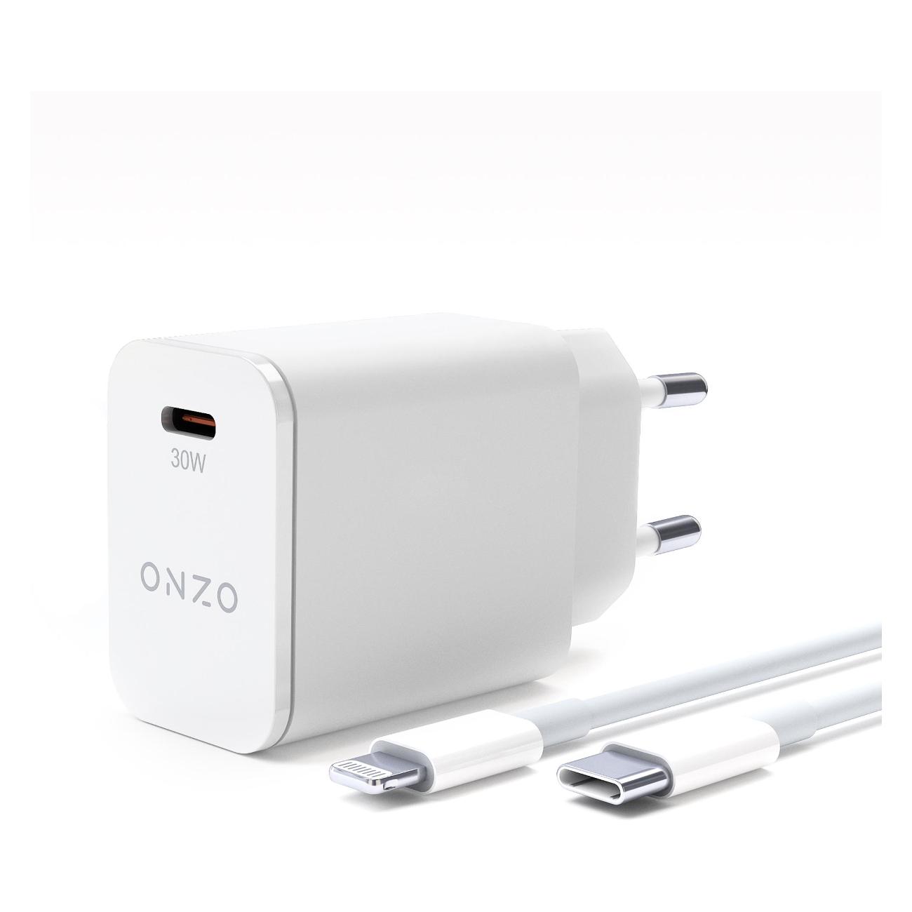 Сетевое зарядное устройство ONZO C-004 + Кабель USB-C/Lightning 1м