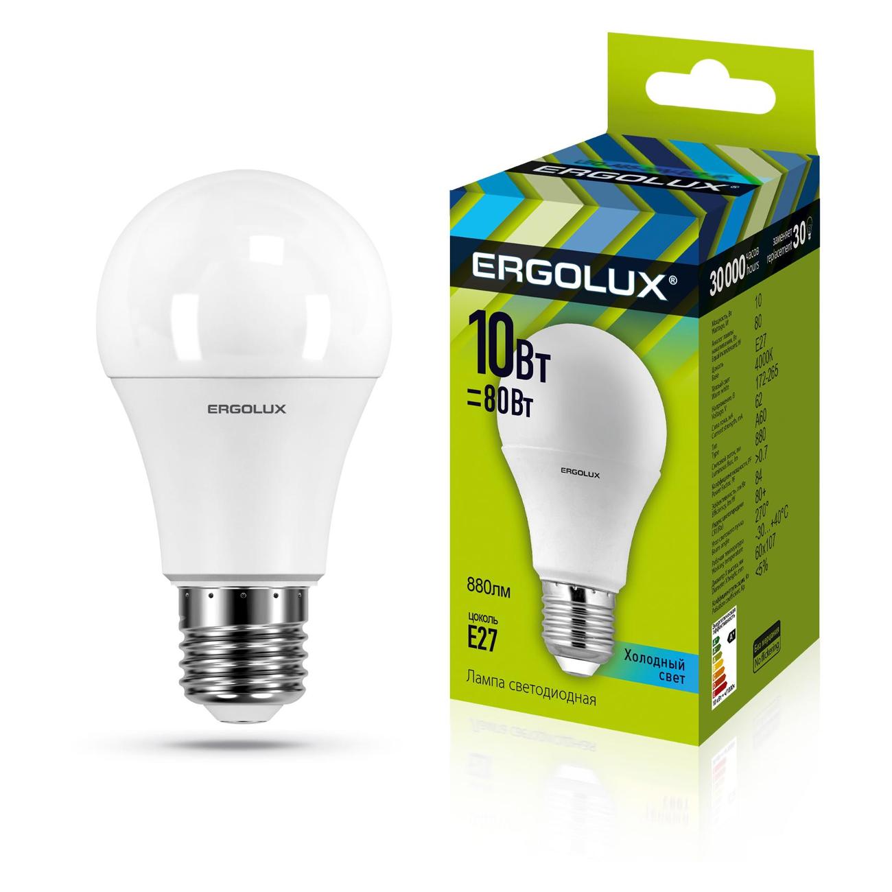 Лампа Ergolux LED-A60-10W-E27-4K (10 шт.)