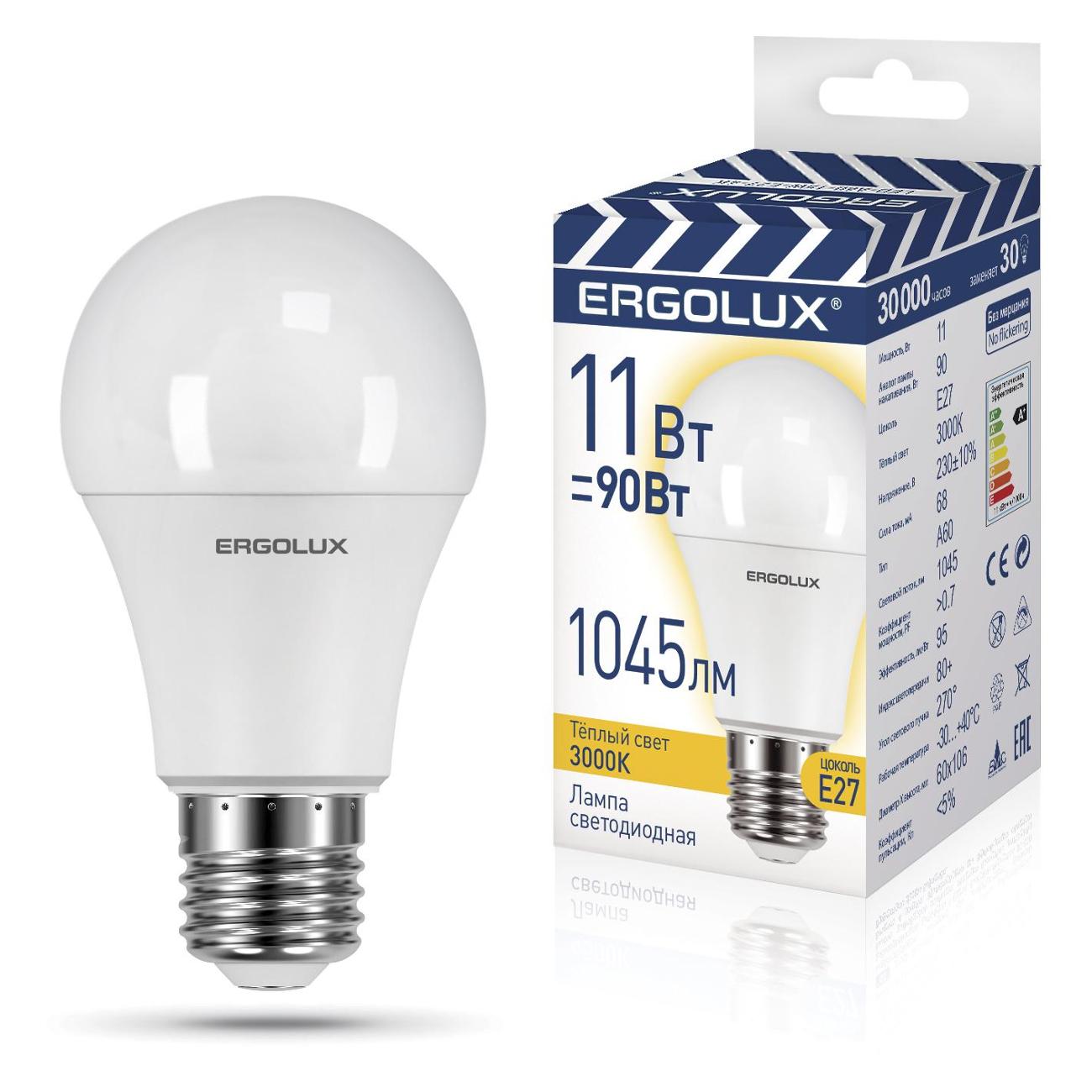 Лампа Ergolux LED-A60-11W-E27-3K (10 шт.)