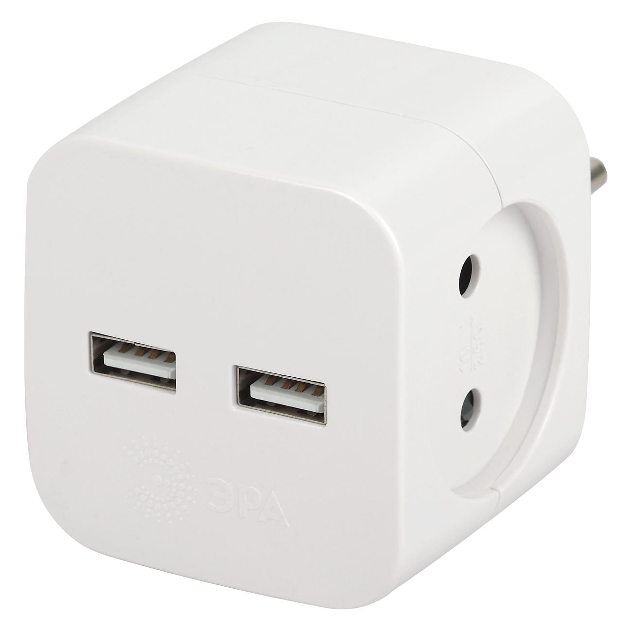 Переходник сетевой ЭРА SP-2-USB-W