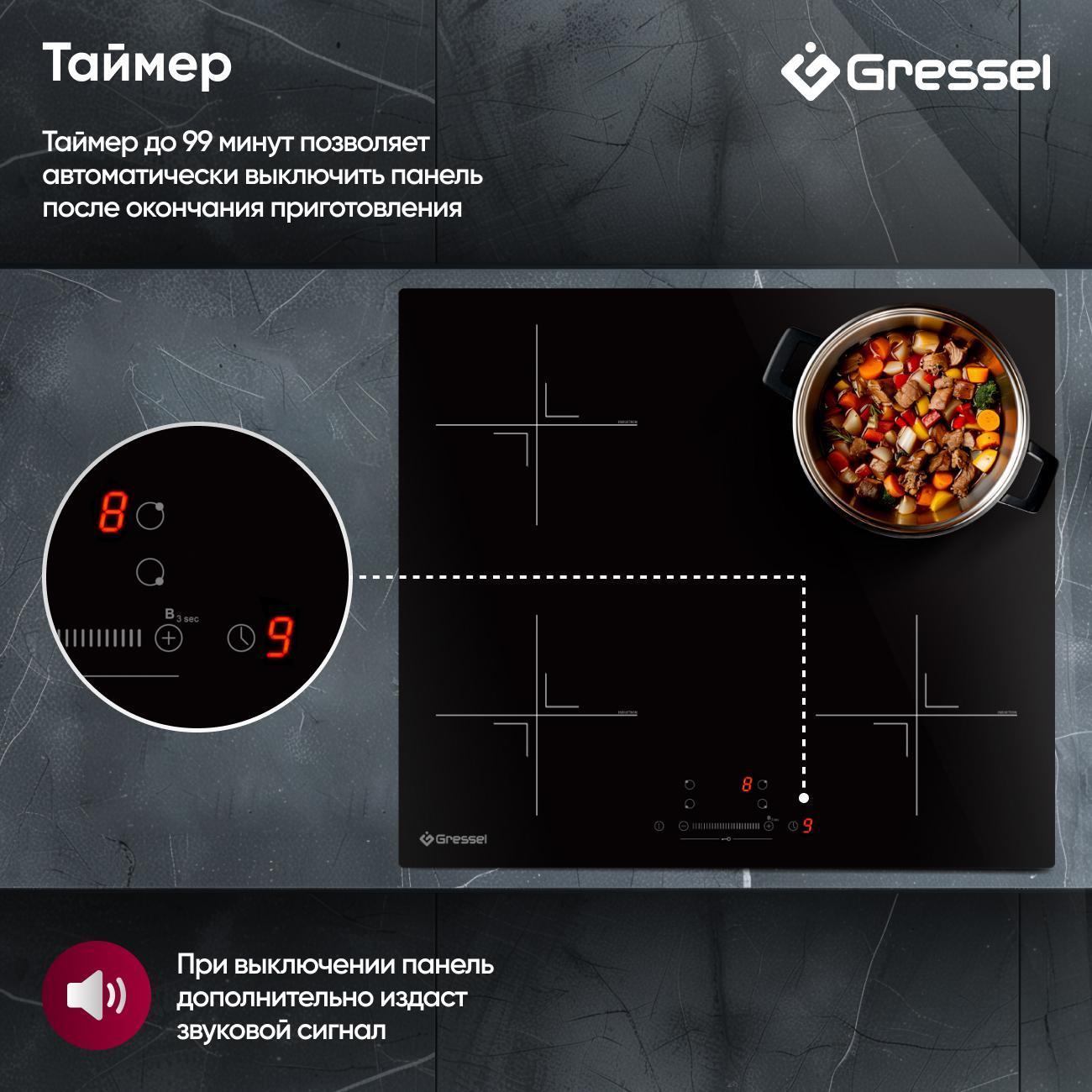 Встраиваемая индукционная панель независимая Gressel U60I74S001