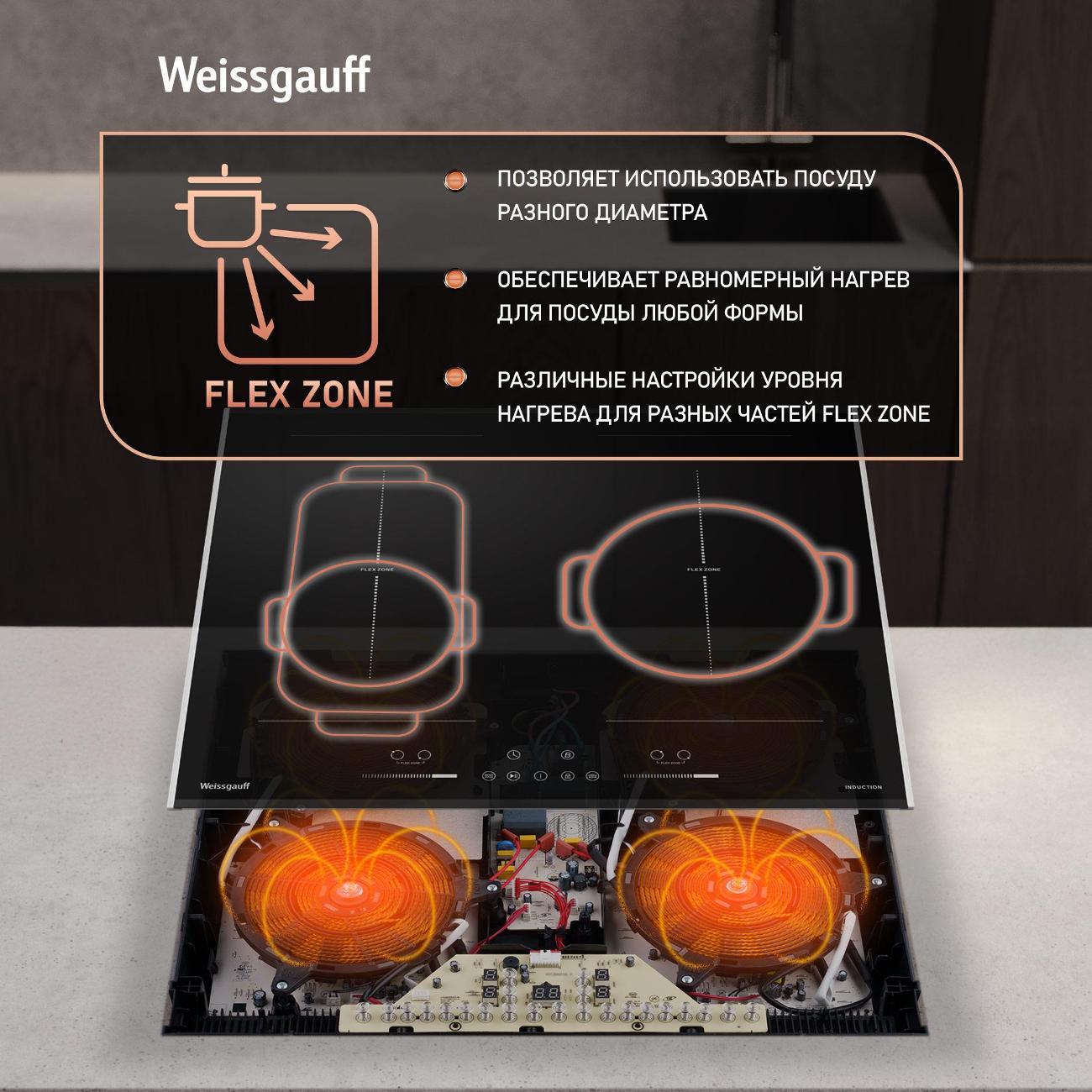 Встраиваемая индукционная панель независимая Weissgauff HI 642 BFZG