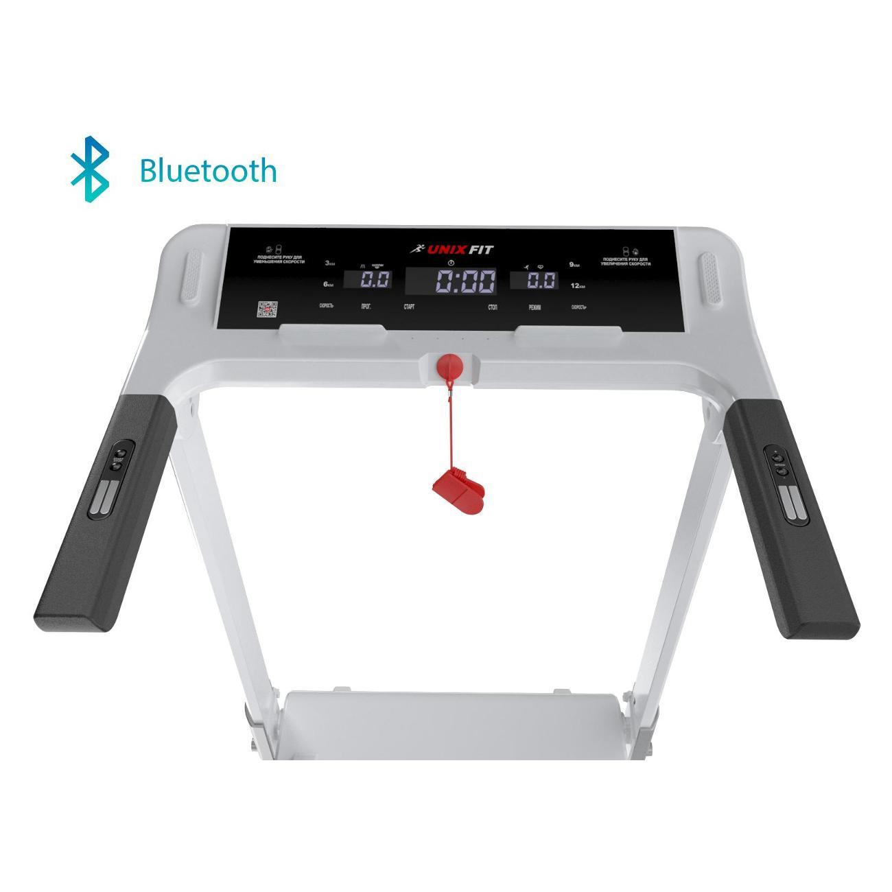 Беговая дорожка для дома UnixFit высокотехнологичная / Hi-tech F2 холодный белый складная, бесконтактное управление, пиковая мощность 3 л.с. до 120 кг, скорость 0.8-16 км/ч, угол наклона 0-15%