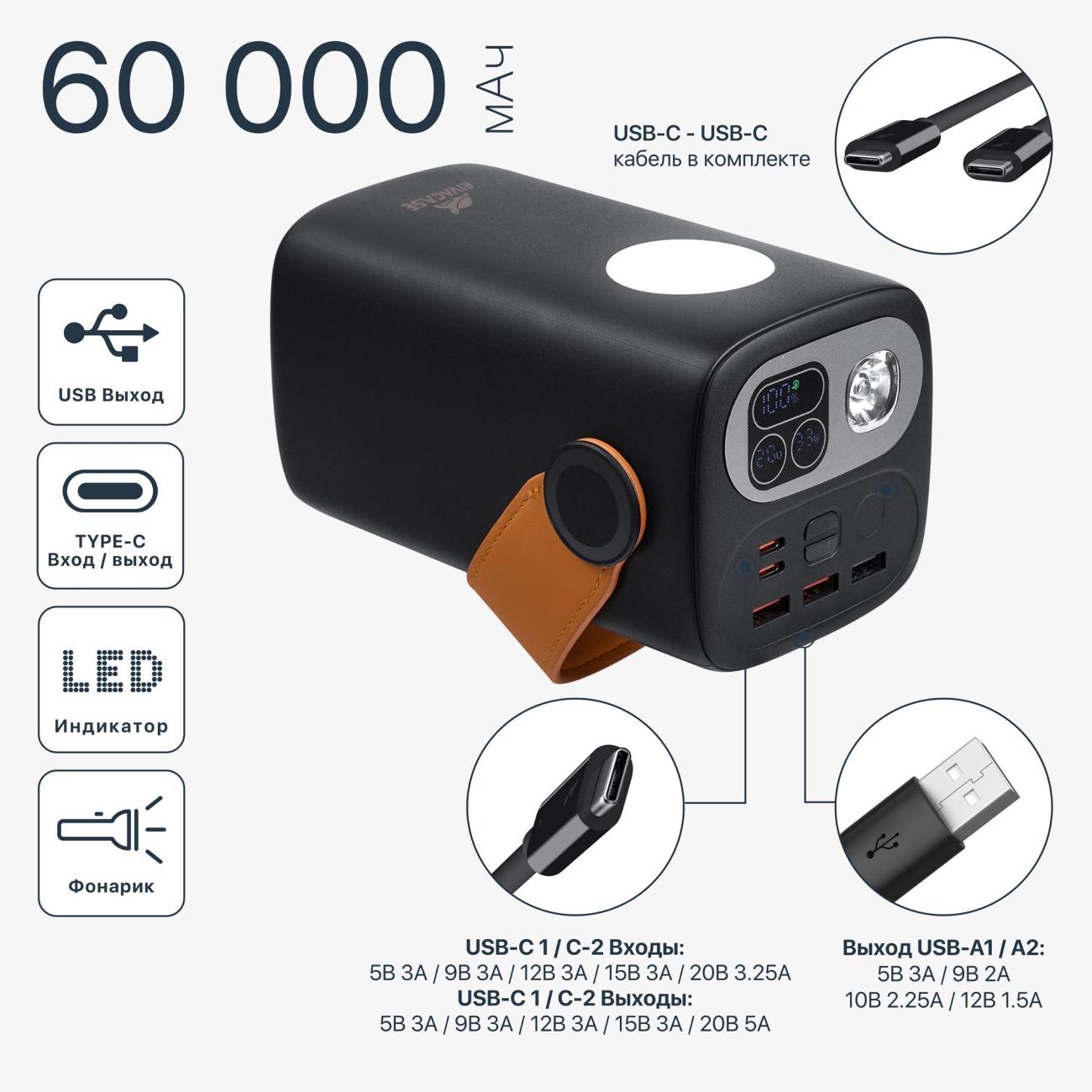 Внешний аккумулятор RIVACASE VA1086 60000 mAh PD 100W черный