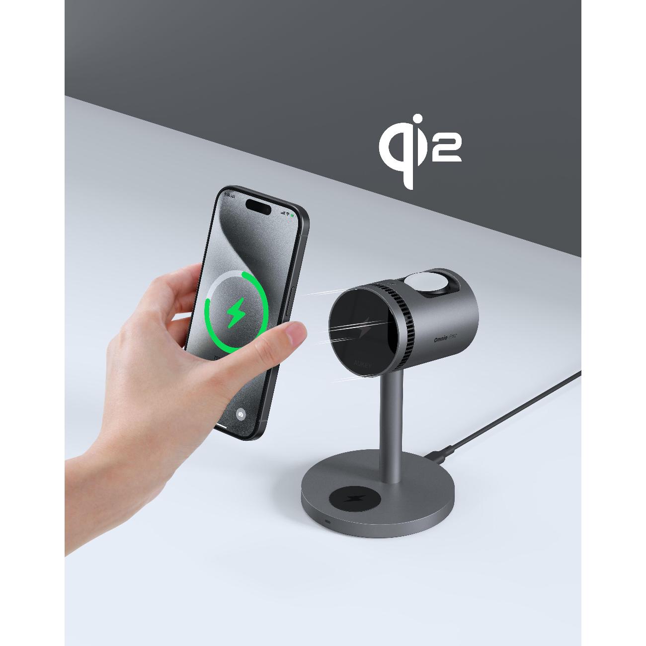 Беспроводное зарядное устройство Aukey 3 в 1 Cooler Qi2 (LC-MC311A)