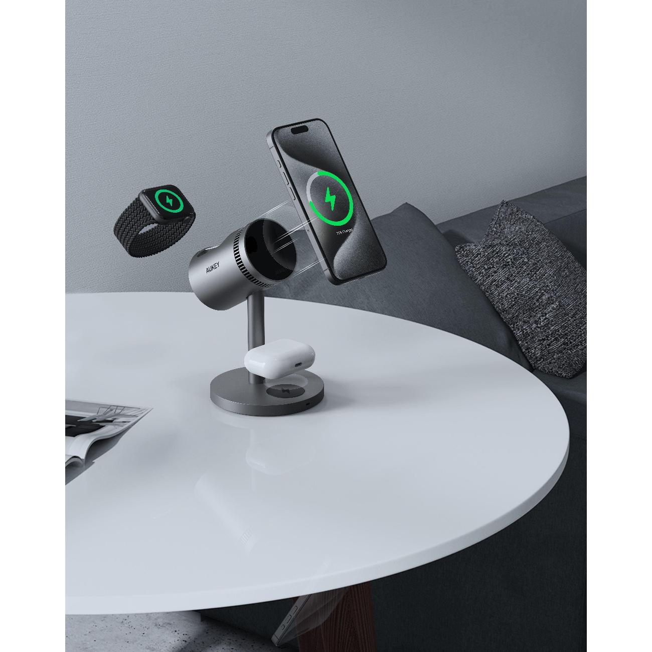 Беспроводное зарядное устройство Aukey 3 в 1 Cooler Qi2 (LC-MC311A)