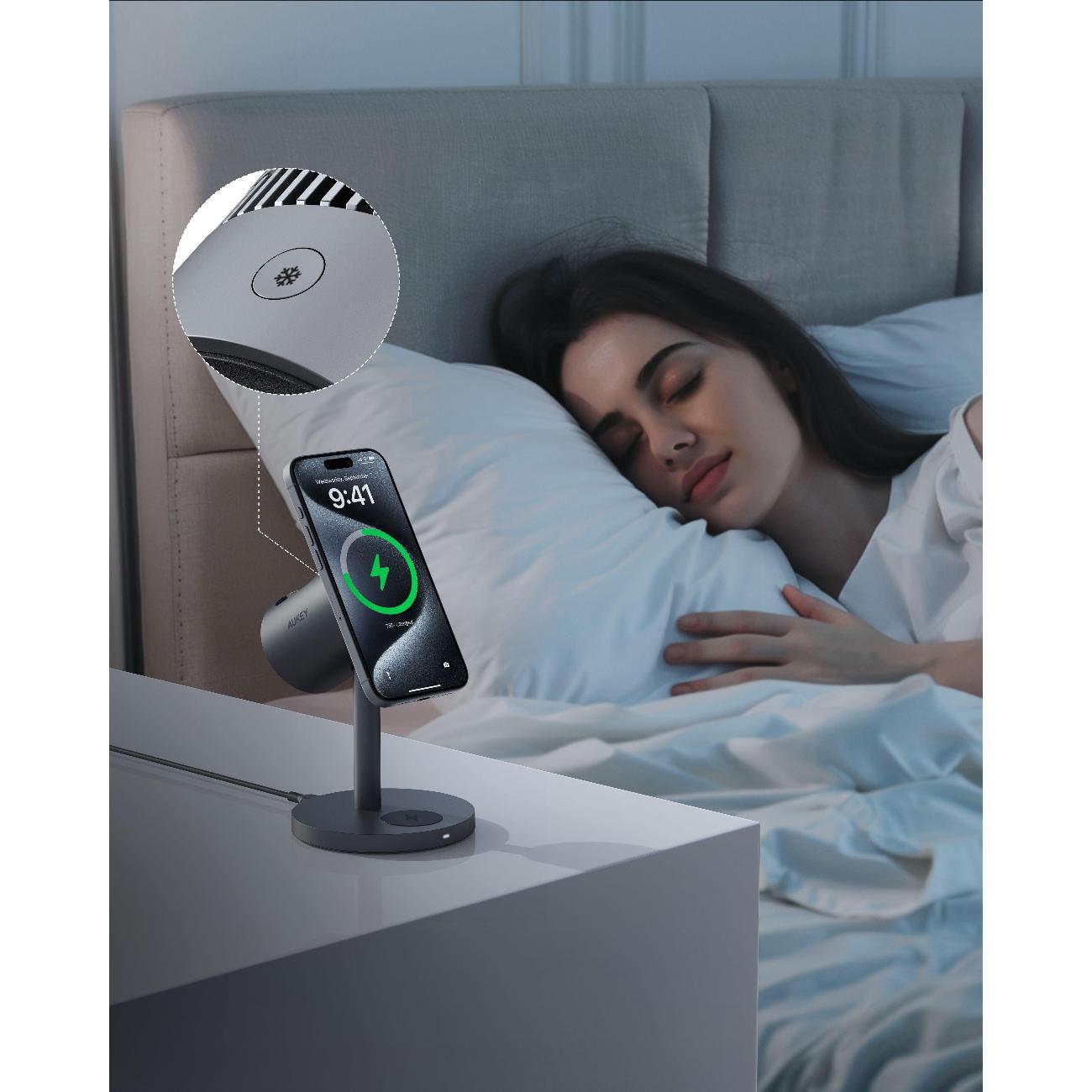 Беспроводное зарядное устройство Aukey 3 в 1 Cooler Qi2 (LC-MC311A)