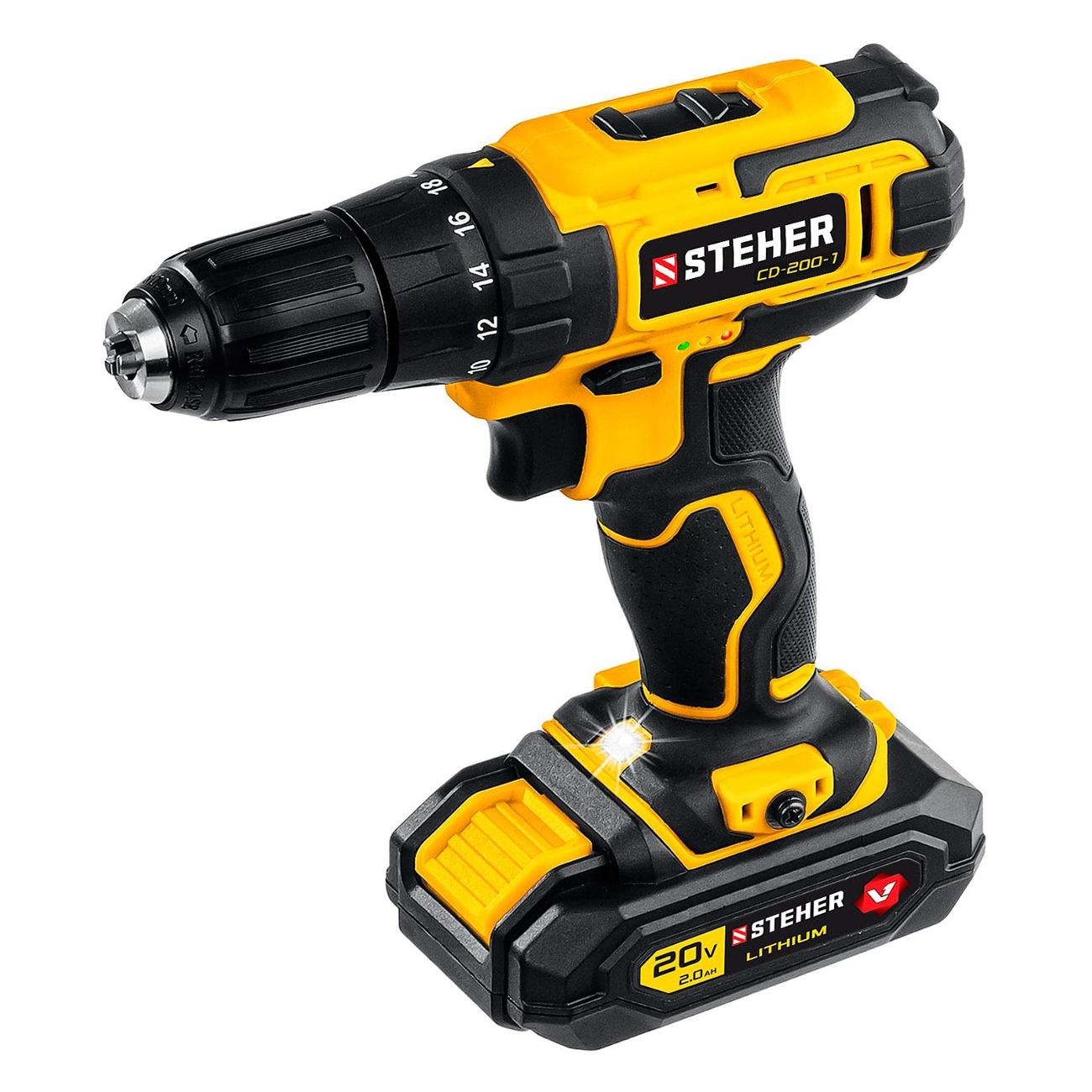 Шуруповерт аккумуляторный Steher 20 В 1 АКБ в кейсе (CD-200-1)