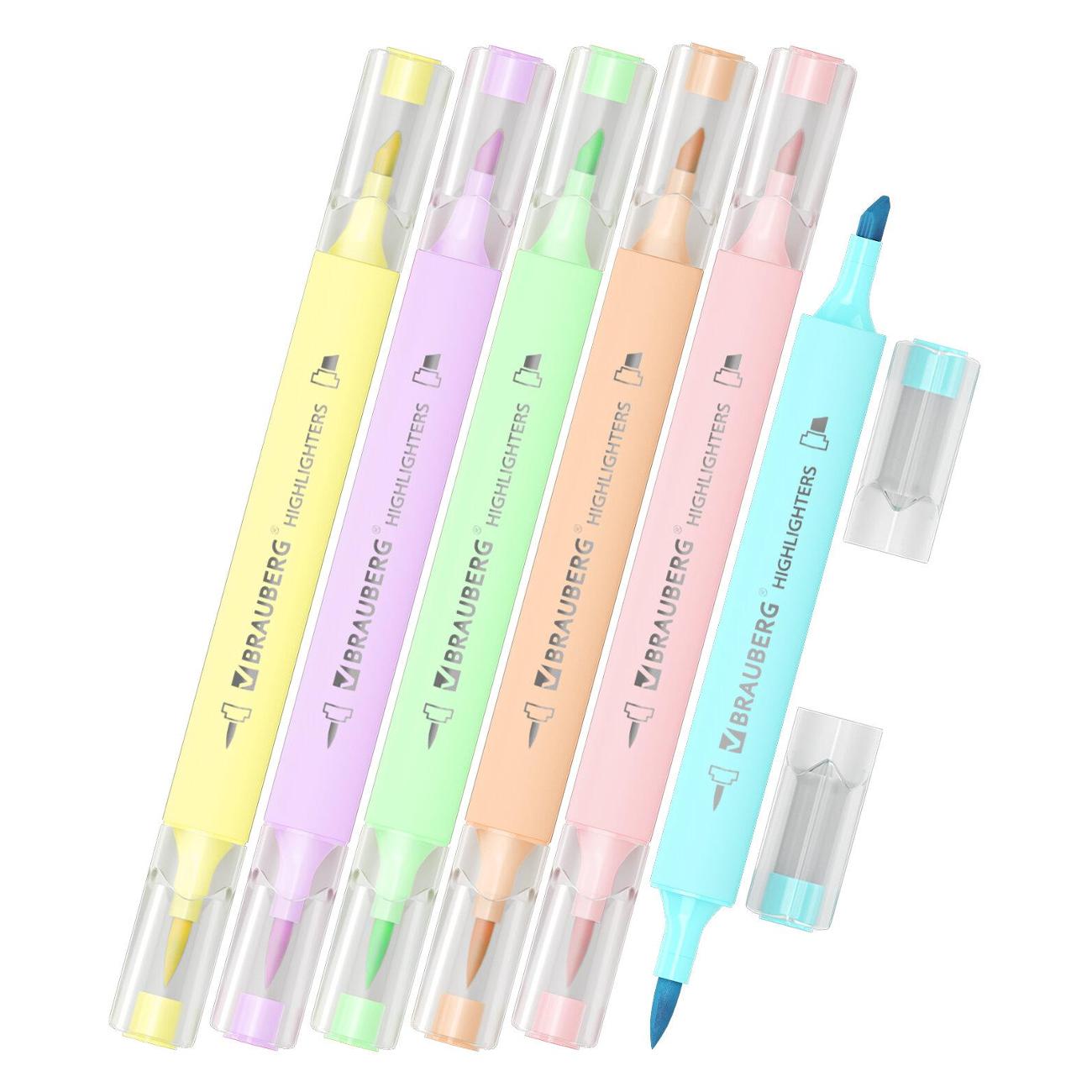 Текстовыделитель Brauberg TIP-D двуст 6шт ассорти фото