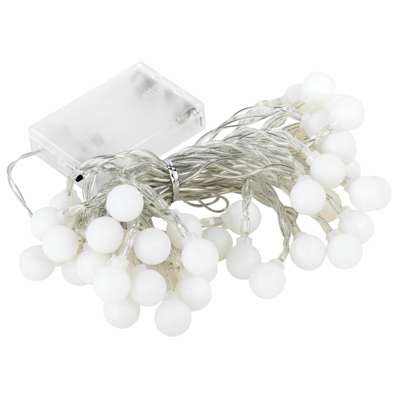 Елочное украшение, новогоднее украшение Золотая сказка Шарики 6м 40LED на батарейках белая