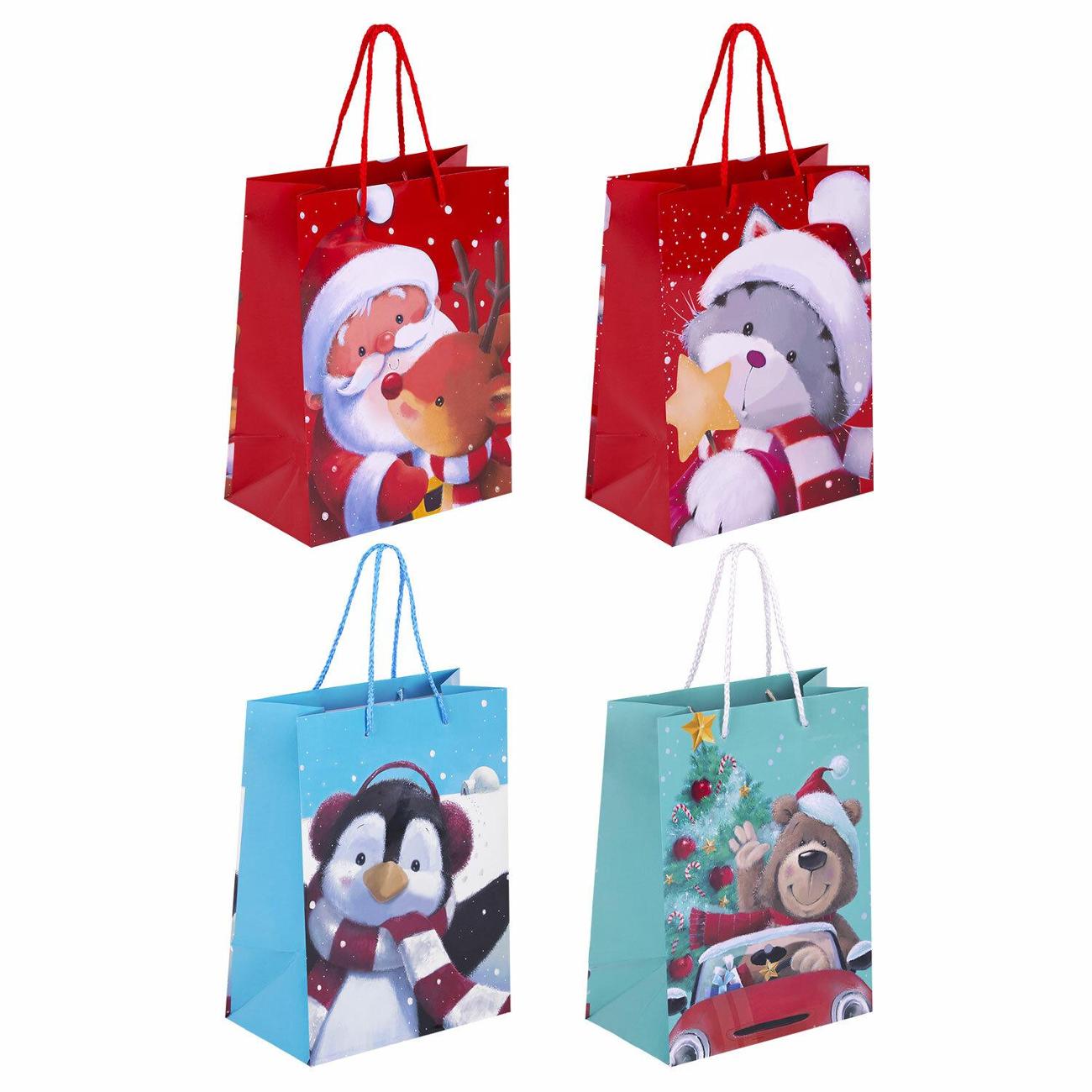 Пакет Золотая сказка НАБОР 4шт 18х10х23см "Christmas Animals"