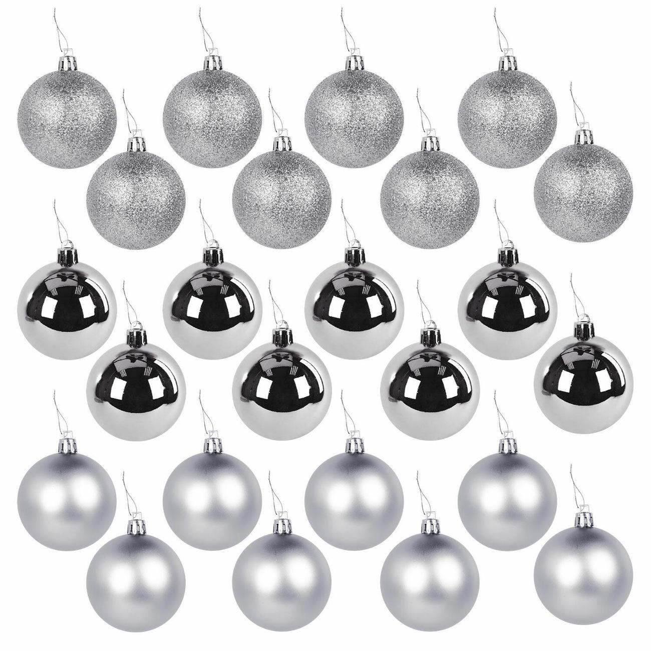 Шары елочные Золотая сказка Trio 24шт 6см глян/мат/глит серебро