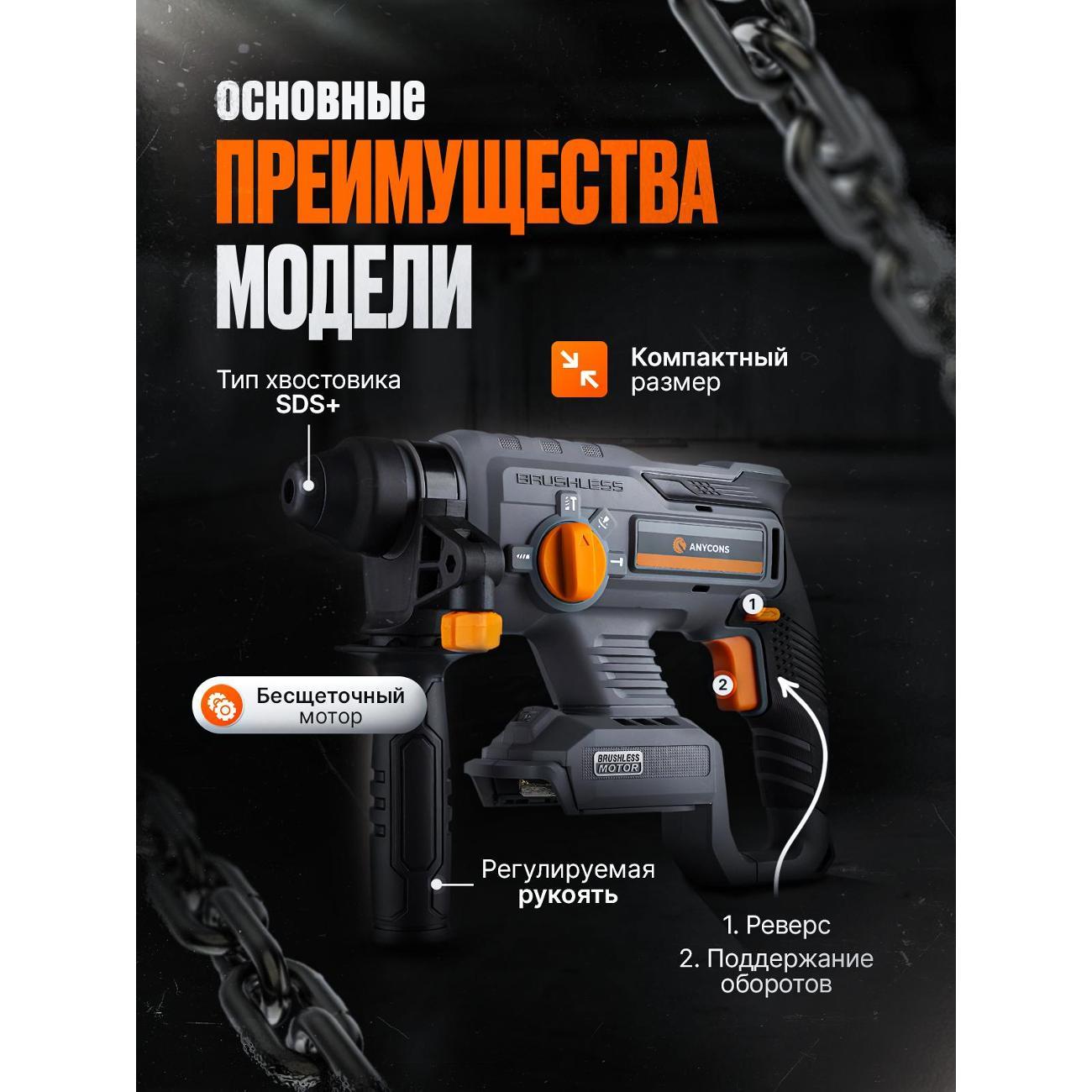 Бесщеточный перфоратор Anycons (без акб) AC-H408 SDS+, AC-H4080