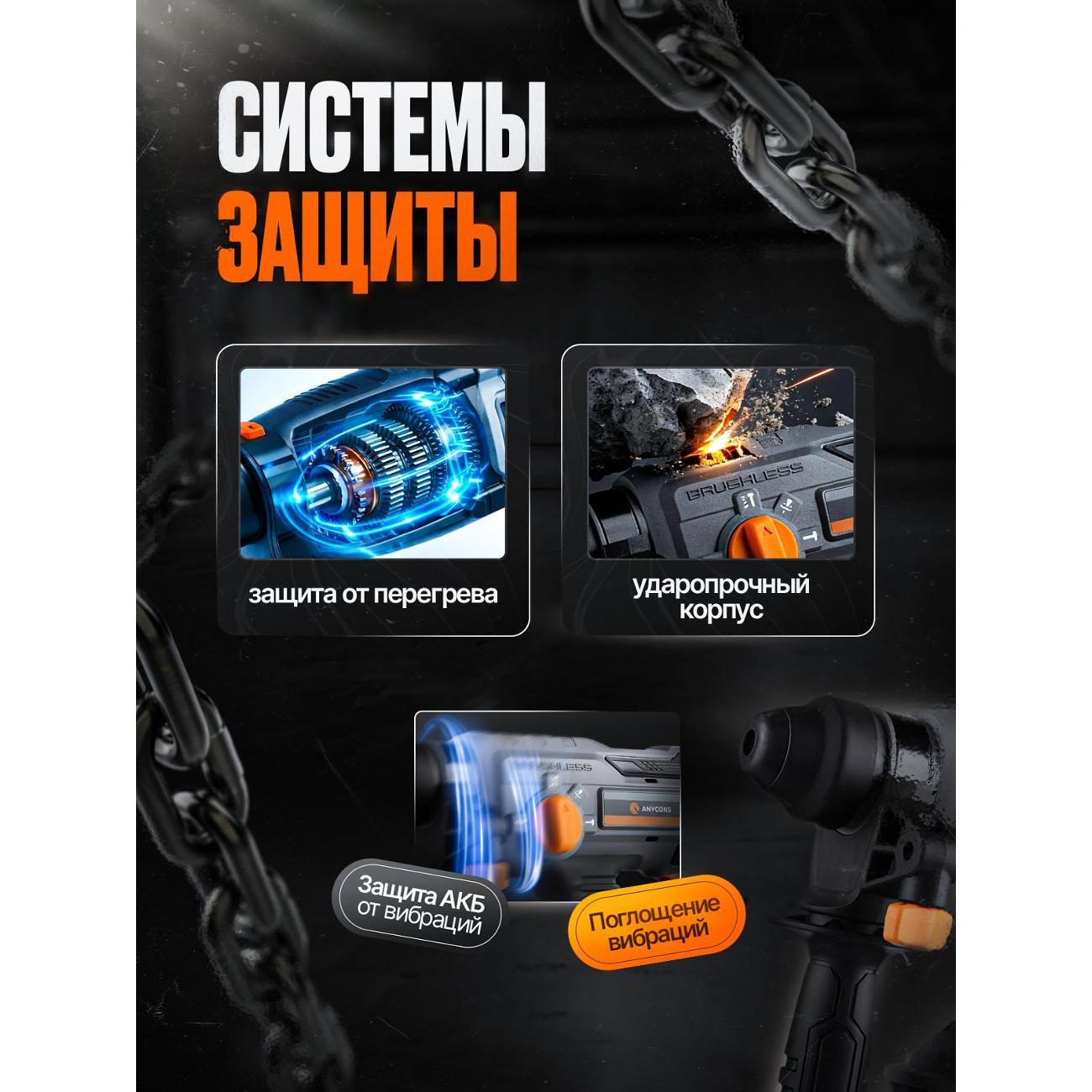 Бесщеточный перфоратор Anycons (2 акк*4 А.ч.) AC-H408 SDS+, AC-H4082