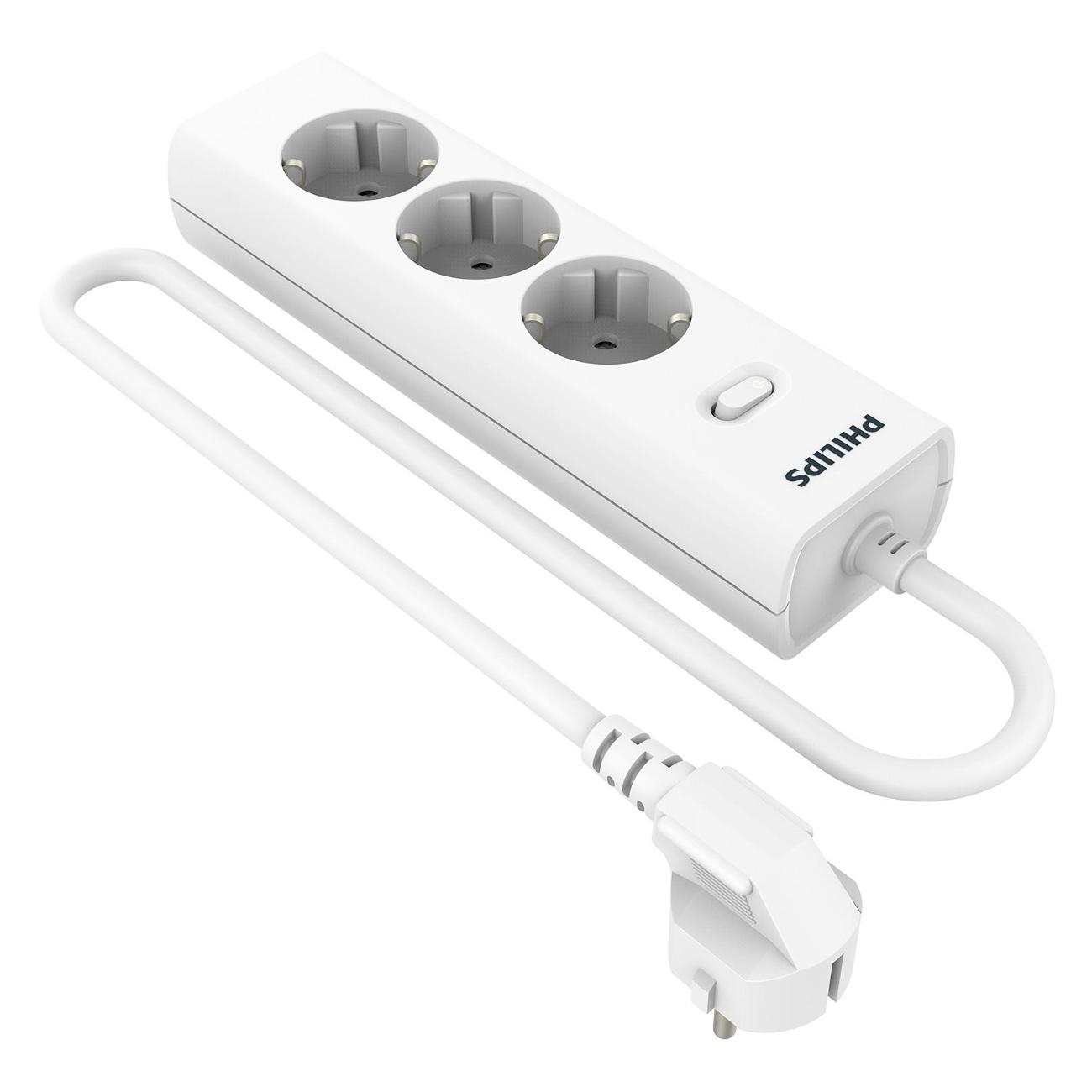 Сетевой фильтр Philips 3 розетки, кабель - 3 м, белый