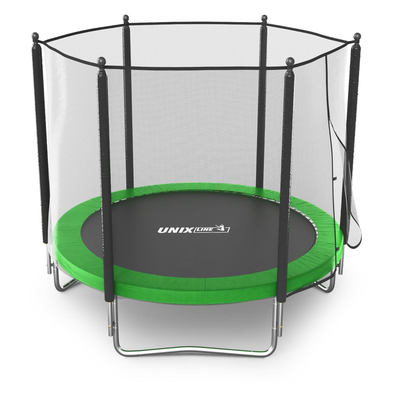 Батут каркасный UNIX line Simple 8 ft с внешней защитной сеткой, общий диаметр 244 см, до 140 кг, большой, детский батут для улицы, зеленый