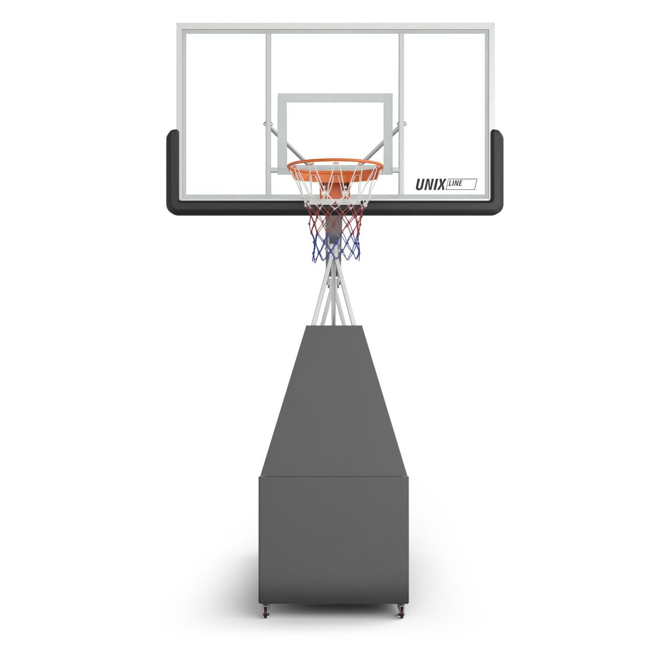 Баскетбольная стойка UNIX line щит из поликарбоната в стальной раме / B-Stand-PC рабочая высота 305 см, размер в сложенном виде 120 см, щит 180х105 см (72"x42), диаметр кольца R45