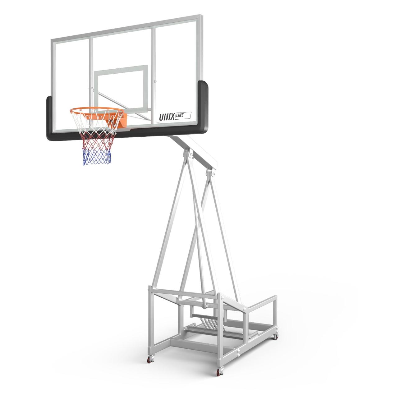 Баскетбольная стойка UNIX line щит из поликарбоната в стальной раме / B-Stand-PC рабочая высота 305 см, размер в сложенном виде 120 см, щит 180х105 см (72"x42), диаметр кольца R45