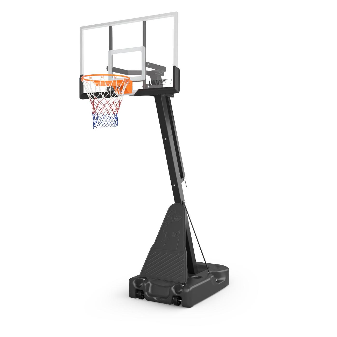 Баскетбольная стойка UNIX line щит из закаленного стекла в стальной раме / B-Stand-TG с регулировкой высоты 230-305 см, щит 140х82 см (54x32"), диаметр кольца R45