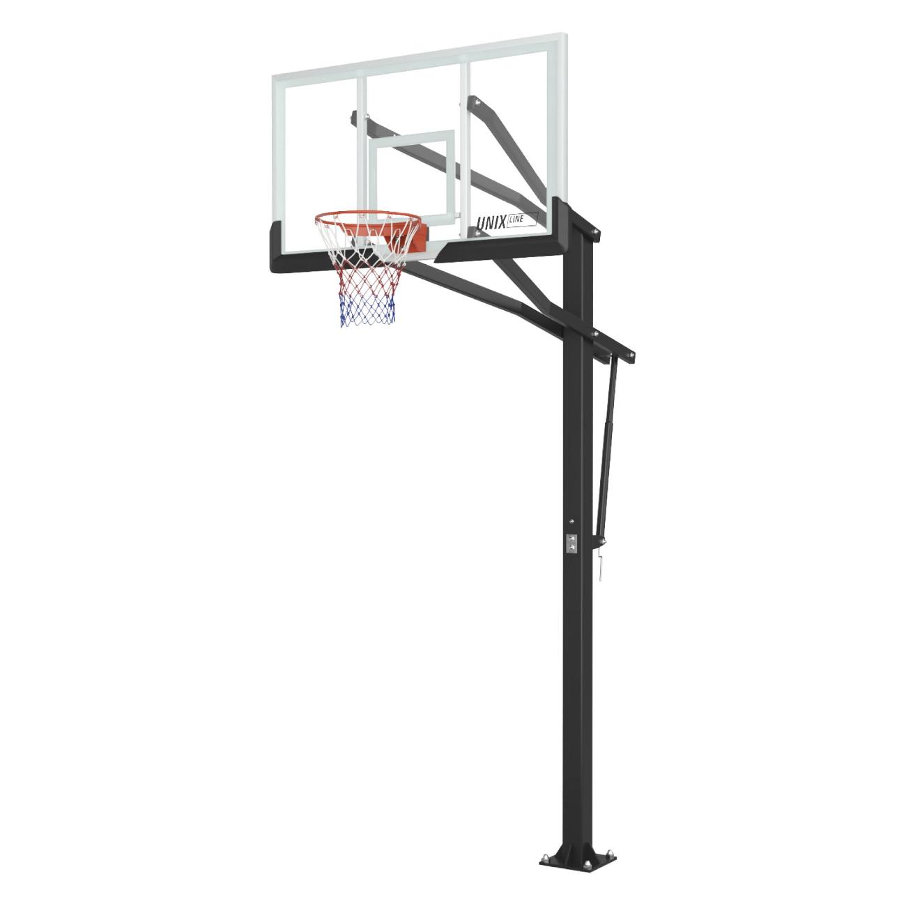 Баскетбольная стойка стационарная UNIX line щит из поликарбоната в стальной раме / B-Stand-PC с регулировкой высоты 230-305 см, щит 180х105 см (72"x42"), диаметр кольца R45