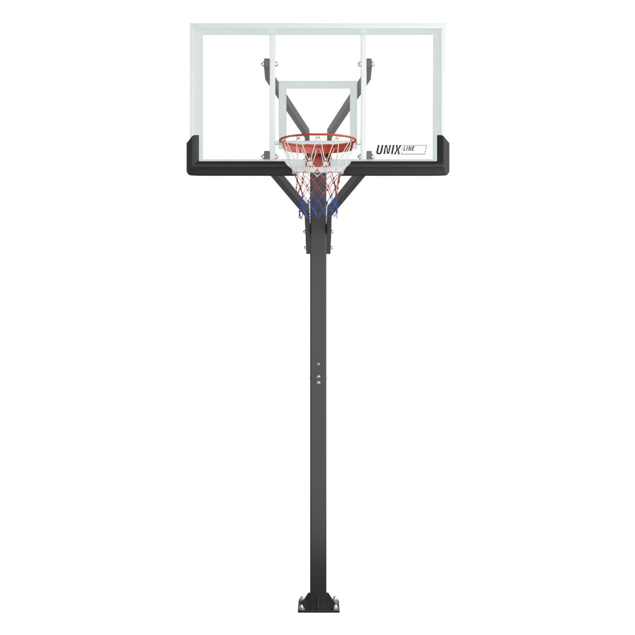 Баскетбольная стойка стационарная UNIX line щит из поликарбоната в стальной раме / B-Stand-PC с регулировкой высоты 230-305 см, щит 180х105 см (72"x42"), диаметр кольца R45