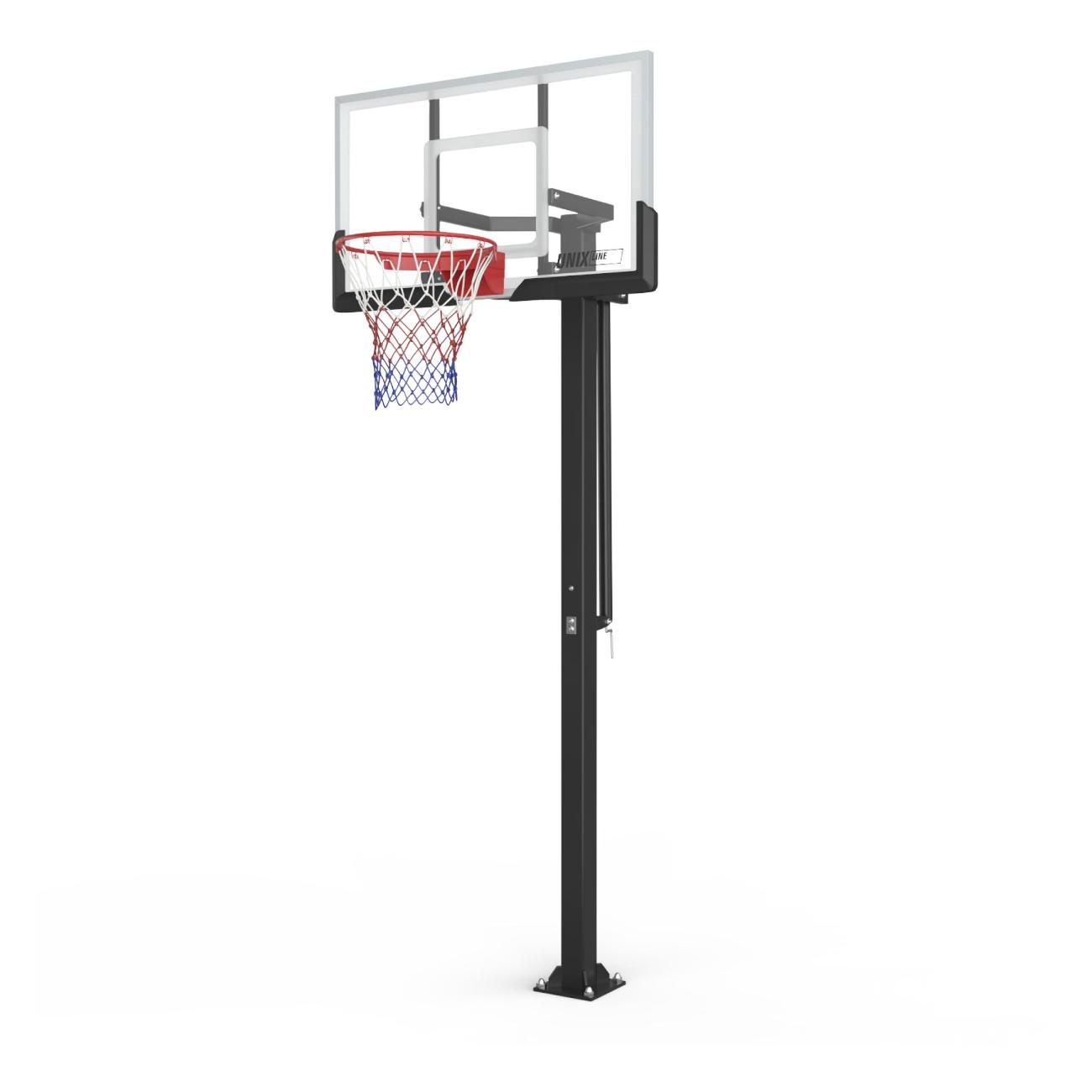 Баскетбольная стойка стационарная UNIX line щит из поликарбоната в стальной раме / B-Stand-PC с регулировкой высоты 230-305 см, щит 140х80 см (54"x32"), диаметр кольца R45