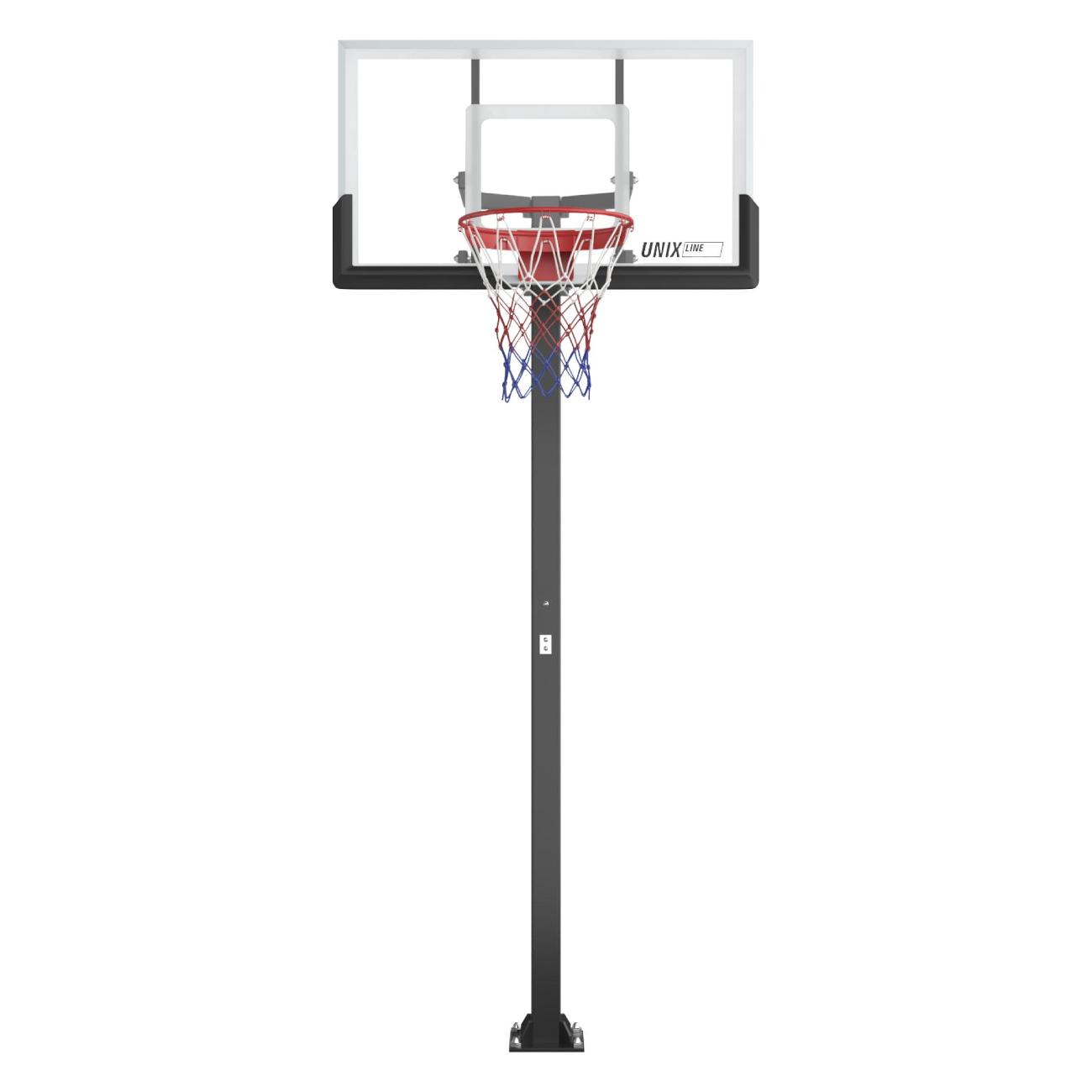 Баскетбольная стойка стационарная UNIX line щит из поликарбоната в стальной раме / B-Stand-PC с регулировкой высоты 230-305 см, щит 140х80 см (54"x32"), диаметр кольца R45
