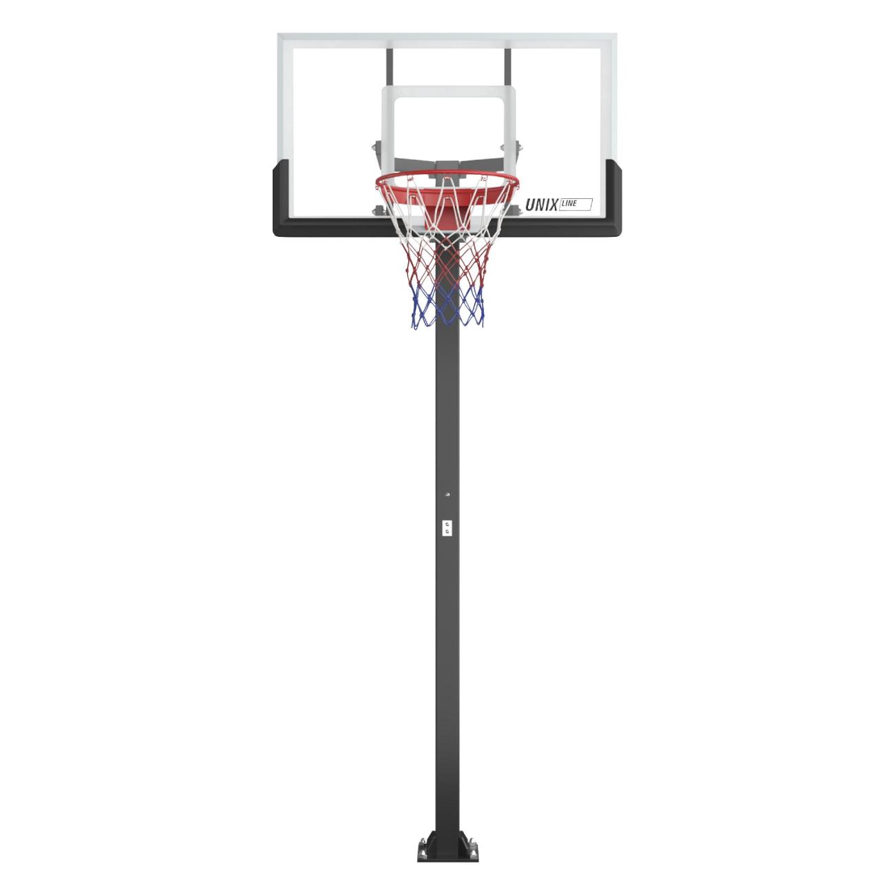 Баскетбольная стойка стационарная UNIX line щит из закаленного стекла в стальной раме / B-Stand-TG с регулировкой высоты 230-305 см, щит 140х80 см (54"x32"), диаметр кольца R45