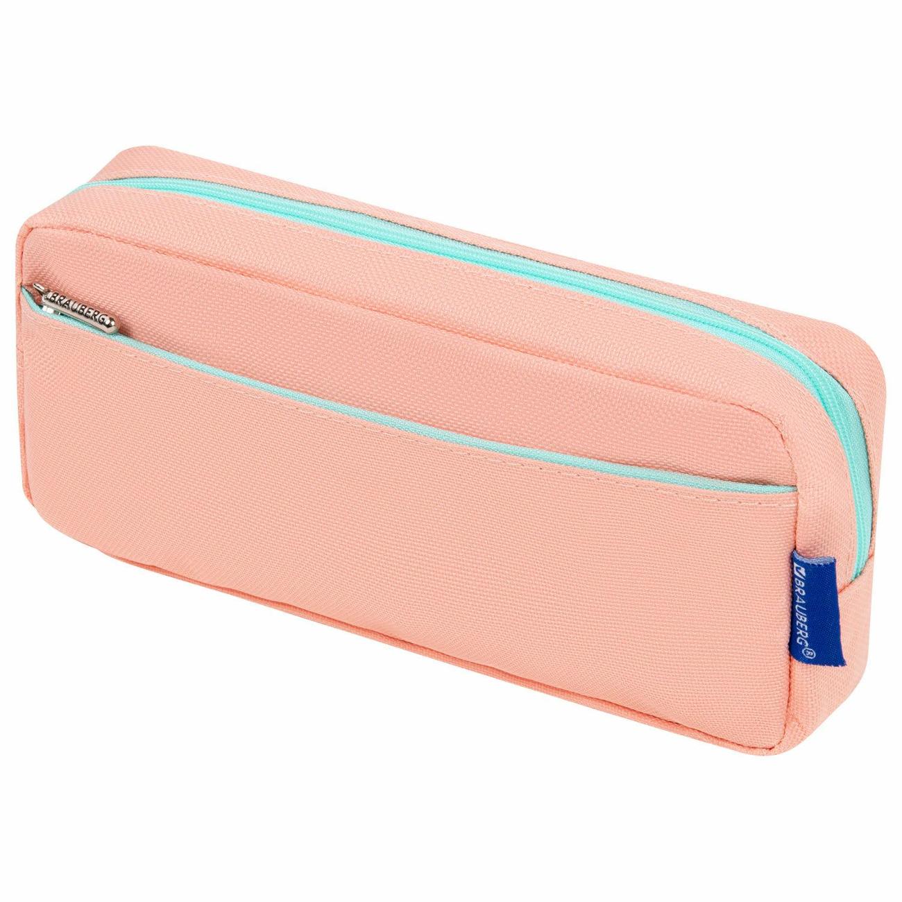 Пенал детский Brauberg PASTEL, 2 отделения, персиковый, 21х9,5х5 см, 272274