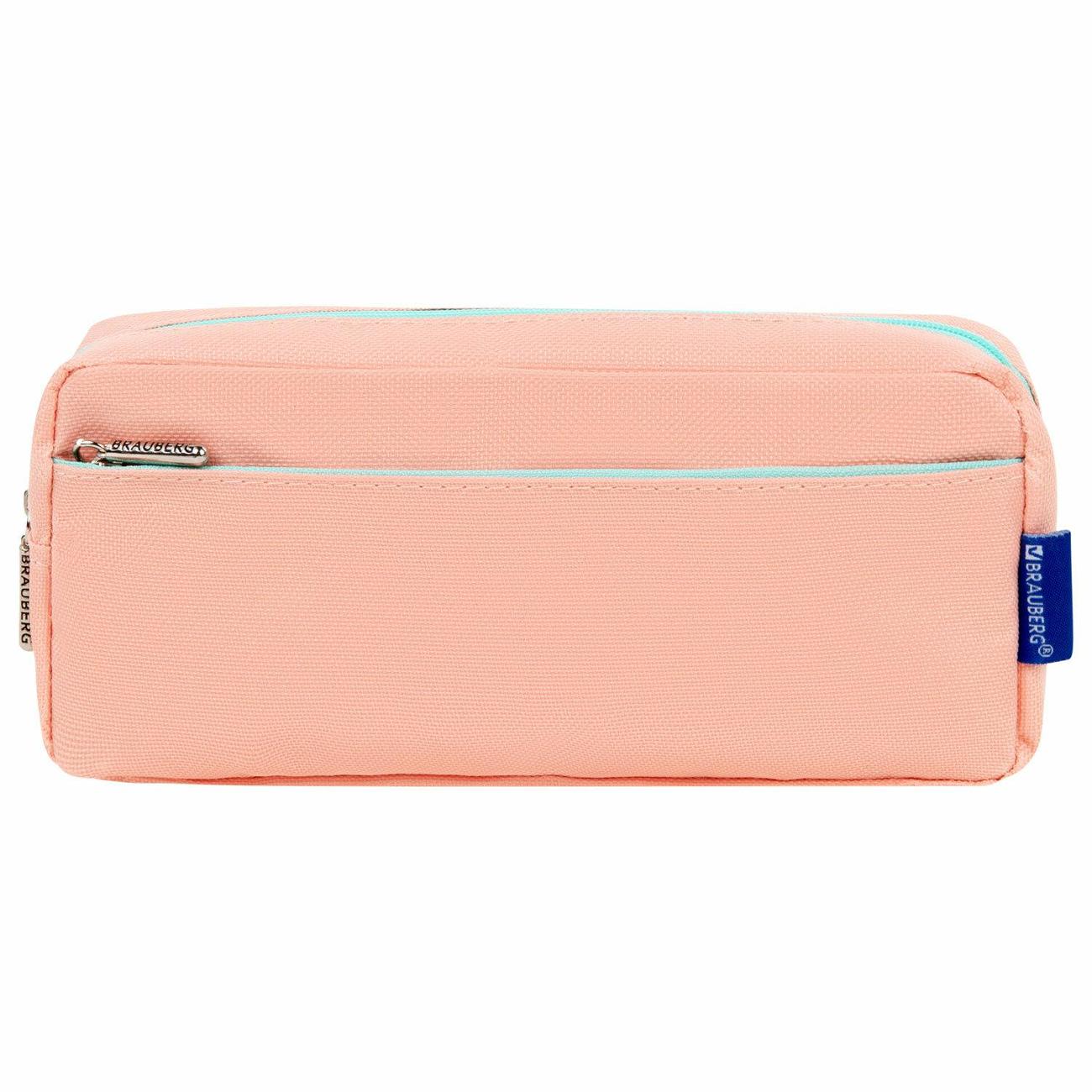 Пенал детский Brauberg PASTEL, 2 отделения, персиковый, 21х9,5х5 см, 272274